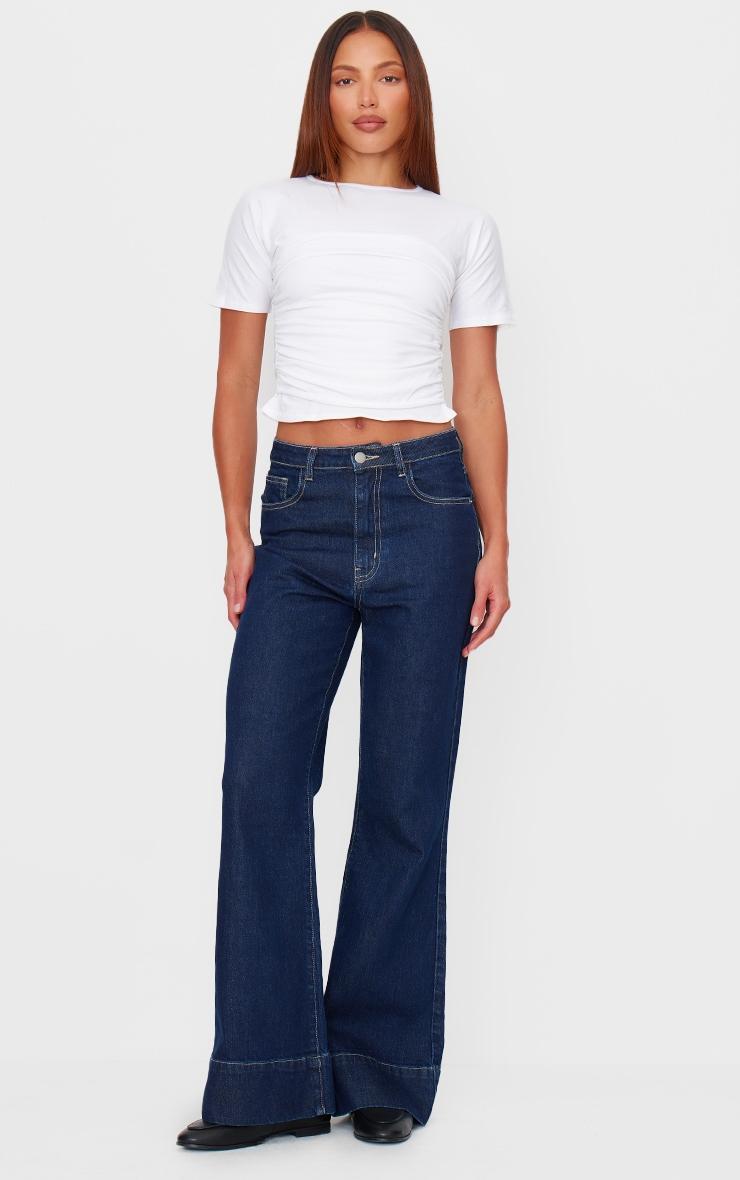 White Cotton Cinched Waist T Shirt Product Image