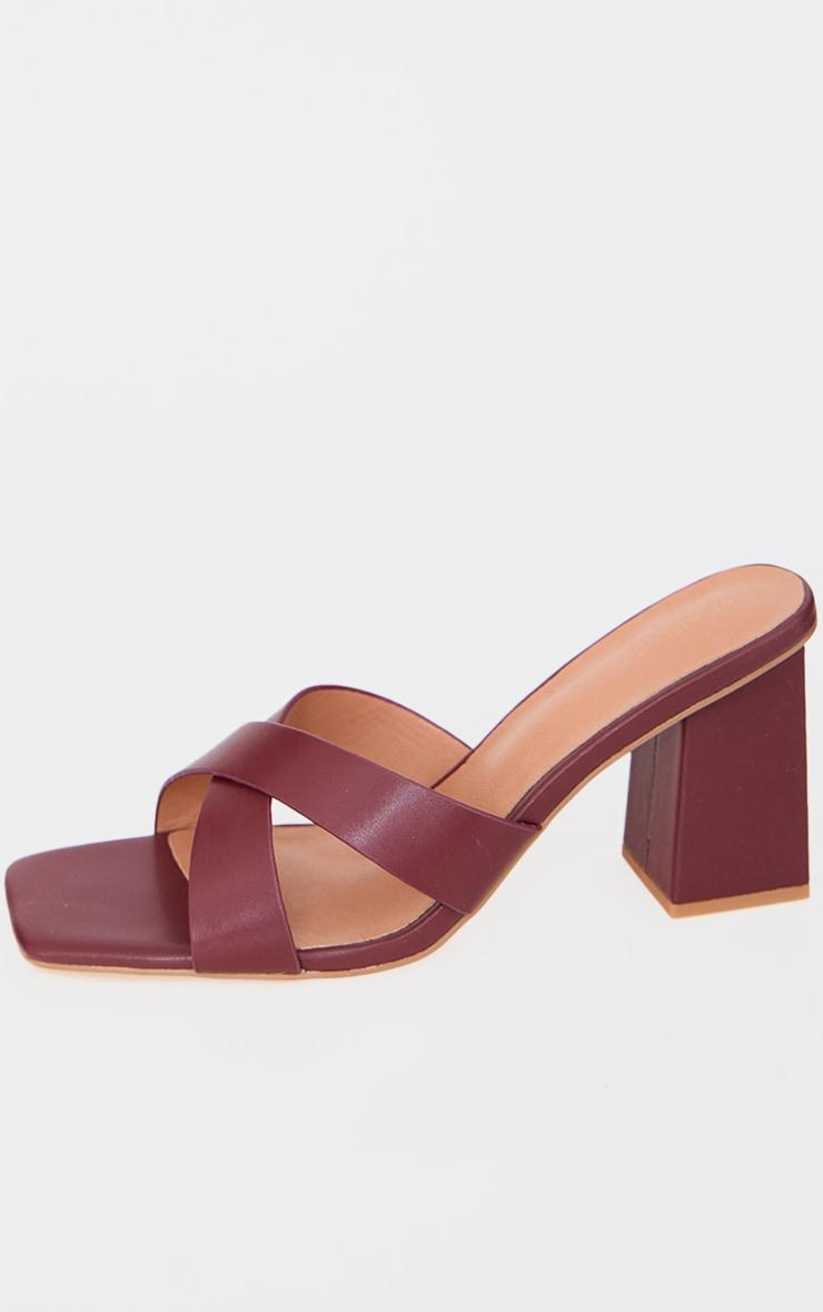 Burgundy Pu Cross Strap Block Heeled Mules Product Image