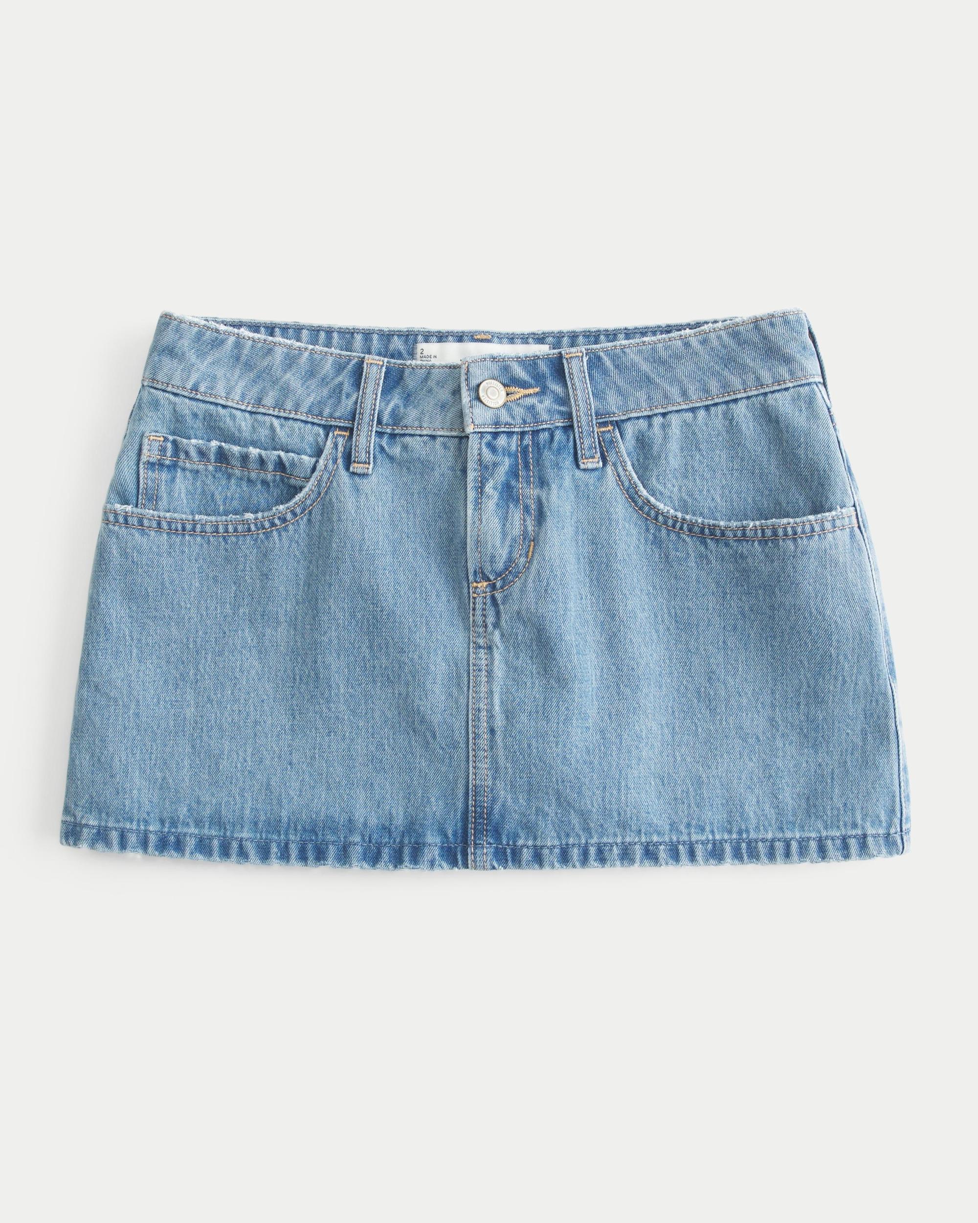 Low-Rise Light Wash Denim Mini Skort Product Image