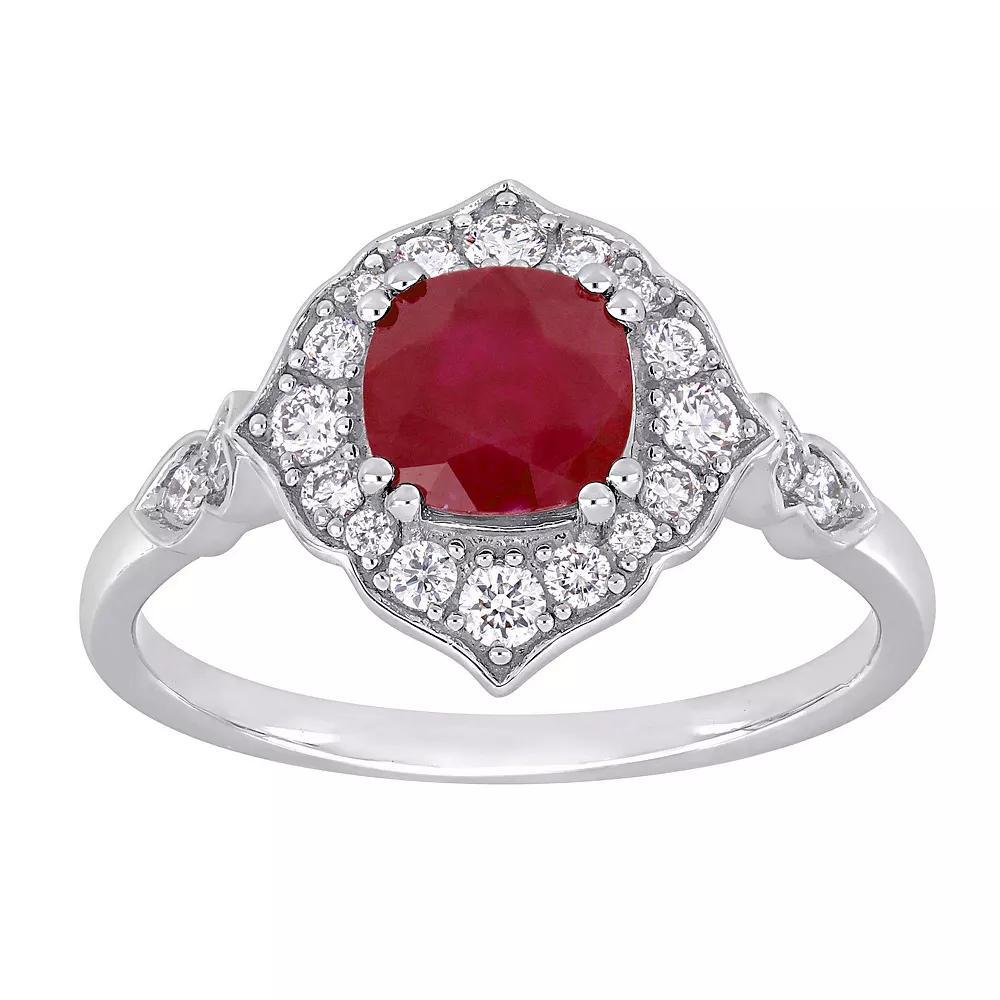 Stella Grace 14k White Gold Ruby & 1/3 Carat T.W. Diamond Halo Ring, Womens Product Image