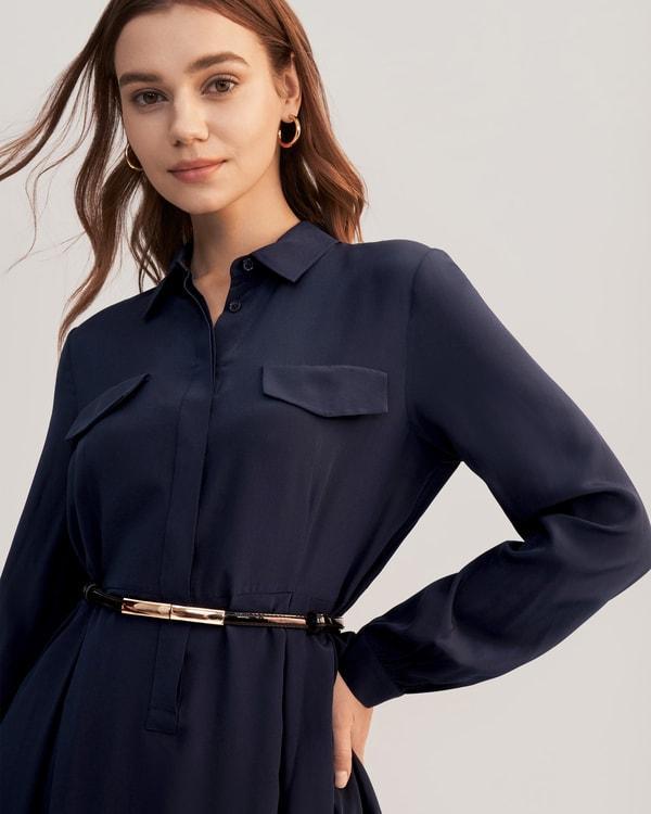 Women's Long Sleeve Retro Graceful Silk Dress Product Image