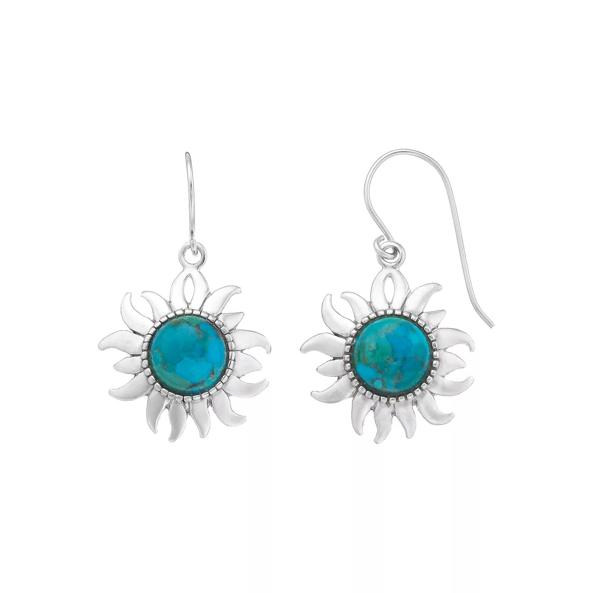 Sterling Silver Reconstituted Turquoise Sun Drop Earrings, Women's Product Image