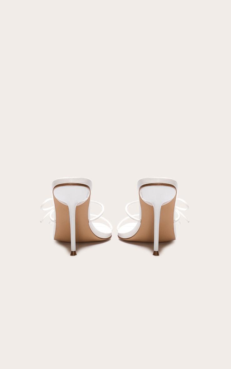White Wide Fit Pu Point Toe Multi Bow High Stiletto Heeled Mules Product Image