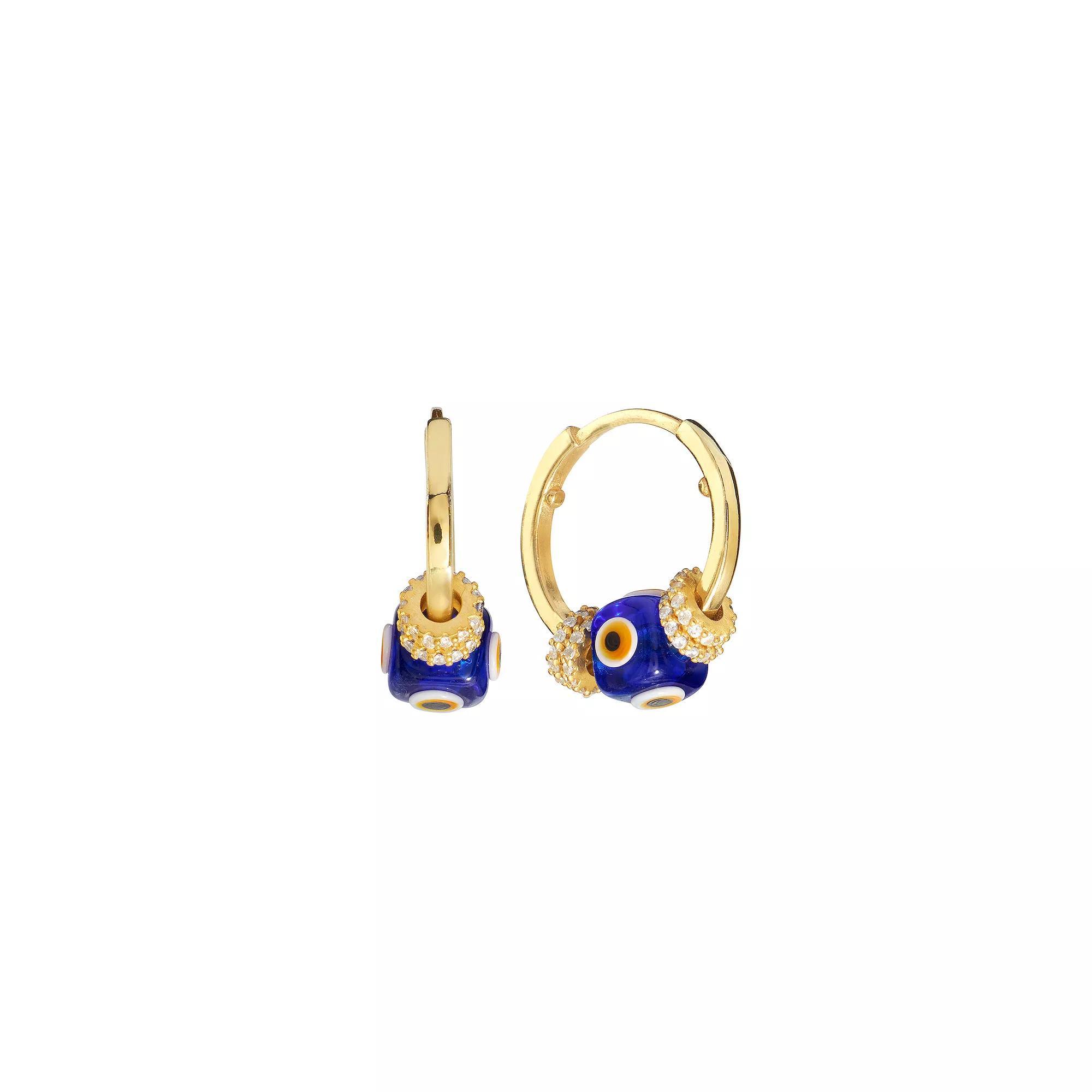 Athra NJ Inc 14k Gold Over Sterling Silver Cubic Zirconia Guardian Eye Hoop Earrings, Women's, Gold Tone Product Image