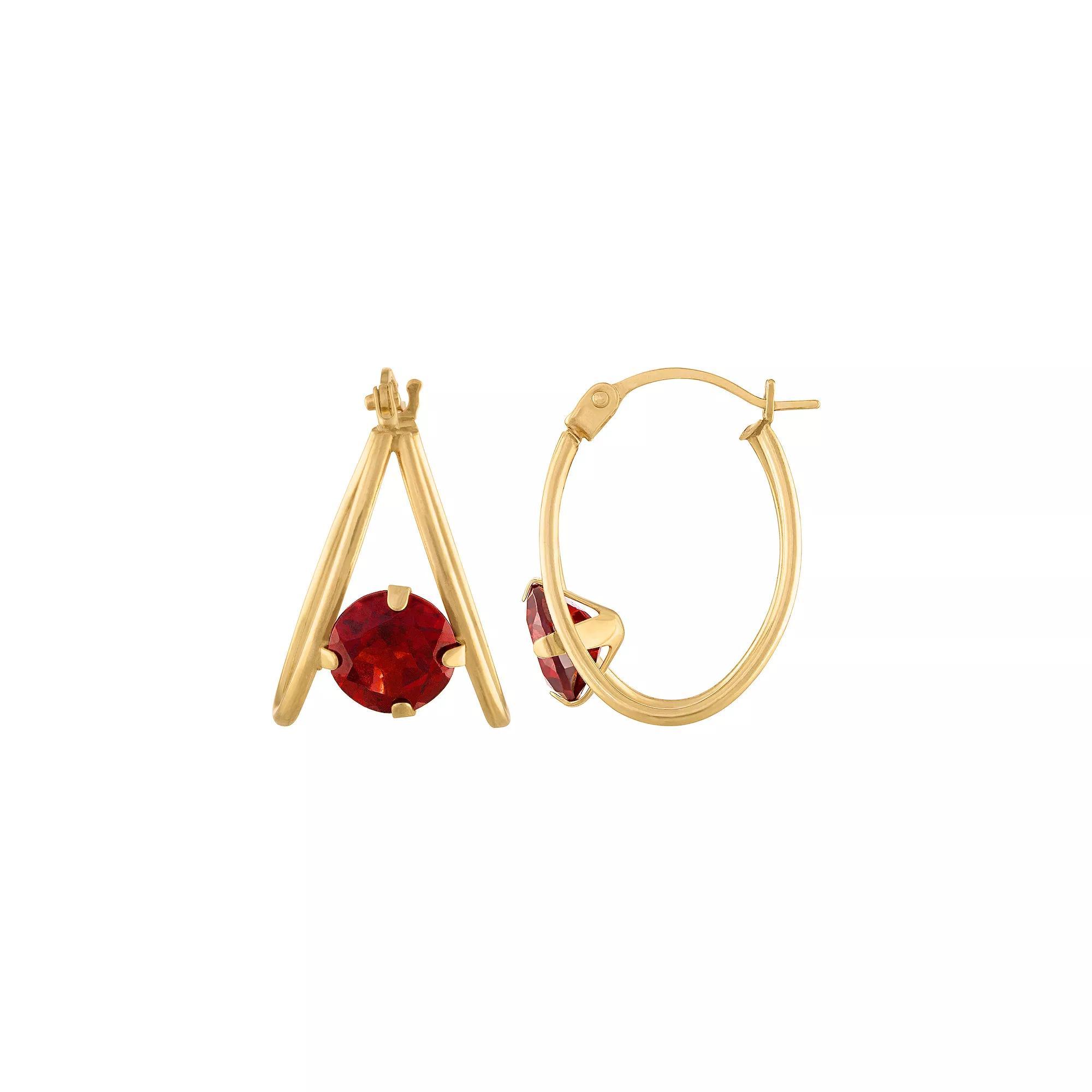 Designs by Gioelli 14k Gold Gemstone Capture Hoop Earrings, Womens, Red Product Image