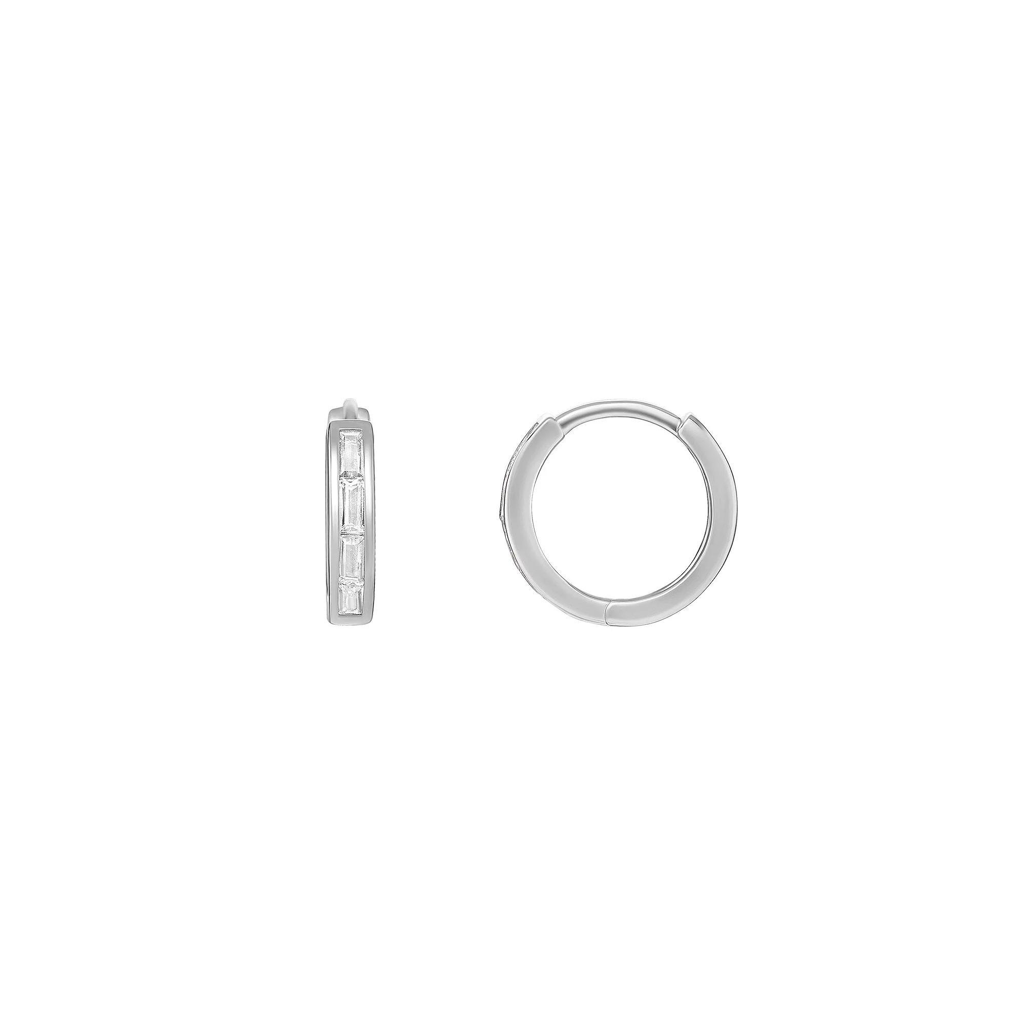 PRIMROSE Sterling Silver Baguette Cubic Zirconia Hoop Earrings, Women's, Sterling Clear Product Image