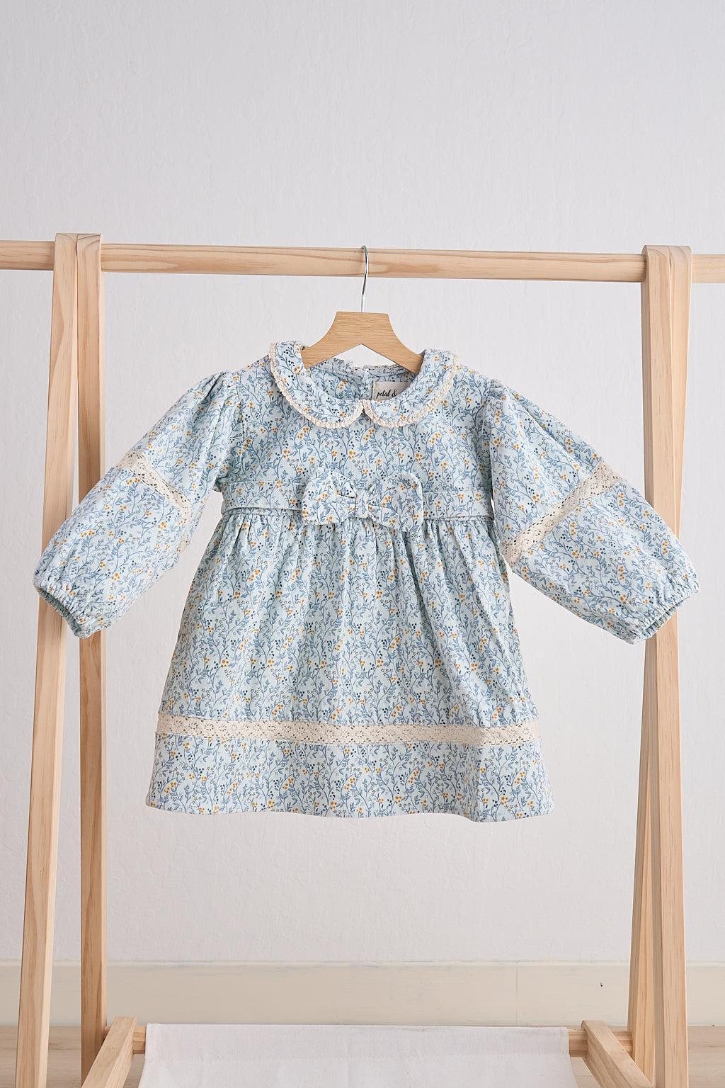 Blue floral corduroy lace dress Product Image