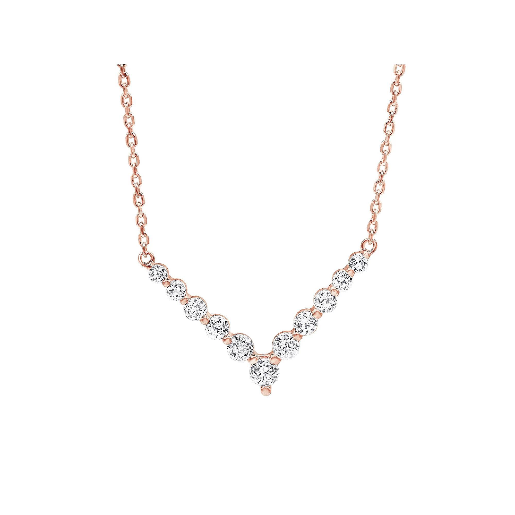 Gemstone Brilliance Lab-Created White Sapphire V-Shape Necklace, Women's, Size: 18", Pink Tone Product Image