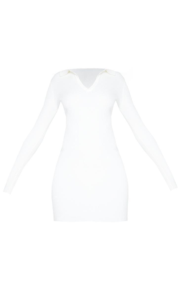 Cream Long Sleeve Ribbed Knitted Bodycon Mini Dress Product Image