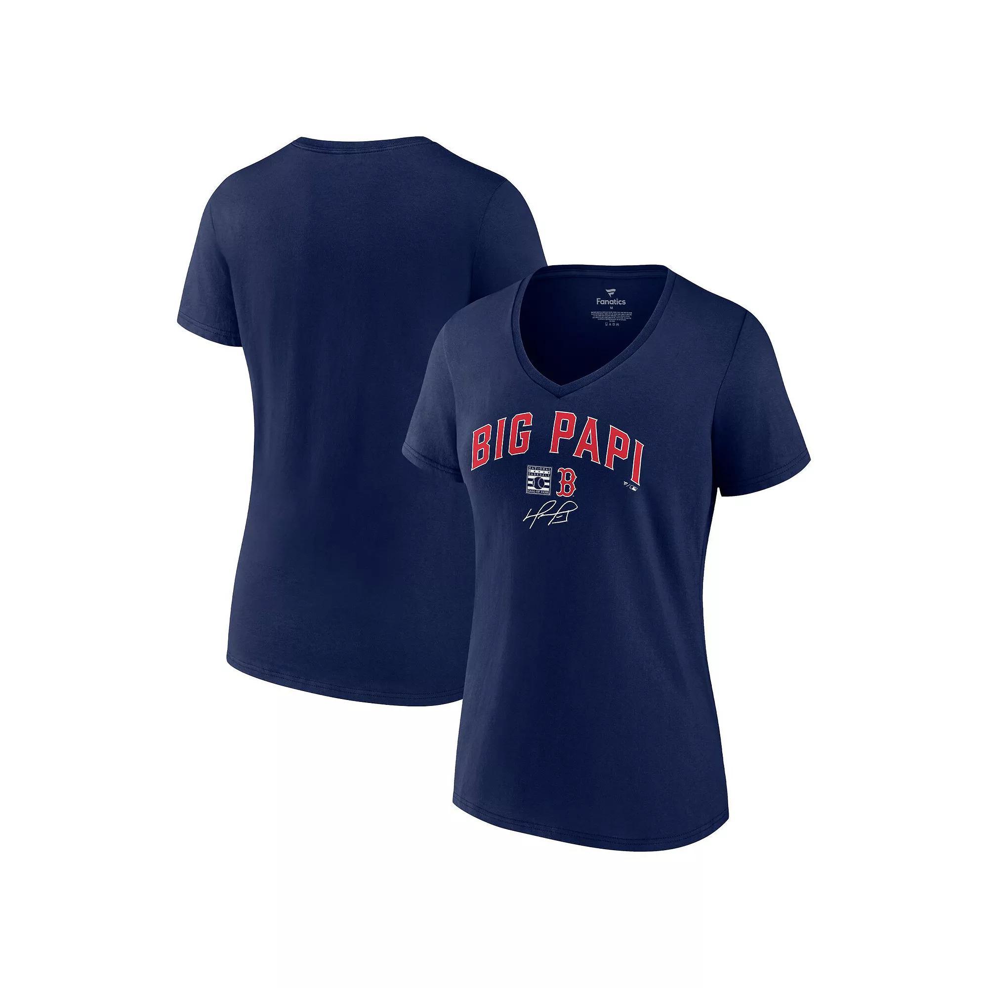 Women's Fanatics Branded David Ortiz Navy Boston Red Sox Big Papi Graphic V-Neck T-Shirt, Size: 3XL, Blue Product Image