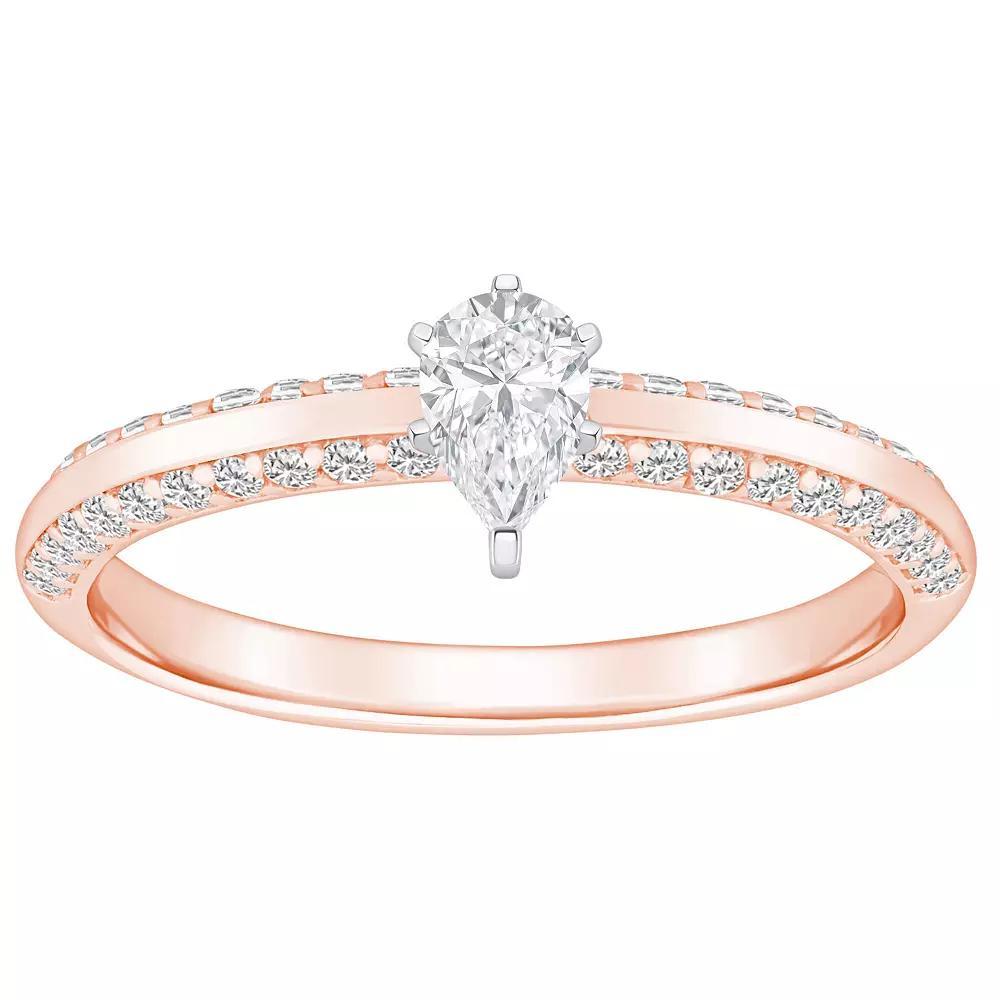 Alyson Layne 14k Gold 3/5 Carat T.W. Diamond Pear Shape Pave & Polished Band Engagement Ring, Women's, Size: 5.50, 14k White Gold Product Image