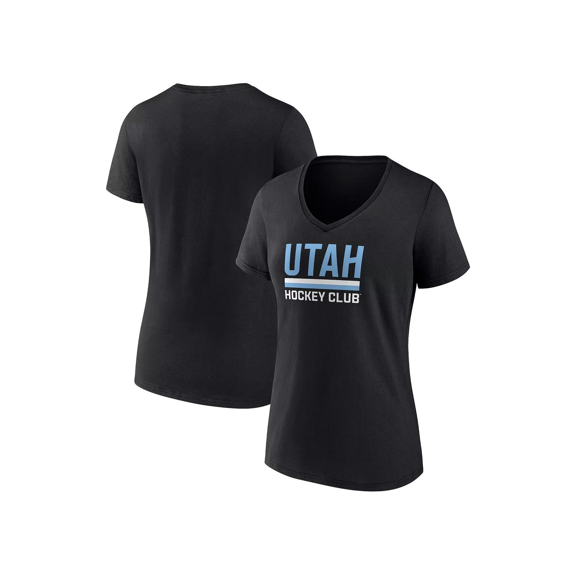 Women's Fanatics Black Utah Hockey Club Secondary Logo V-Neck T-Shirt, Size: Large, Ute Black Product Image