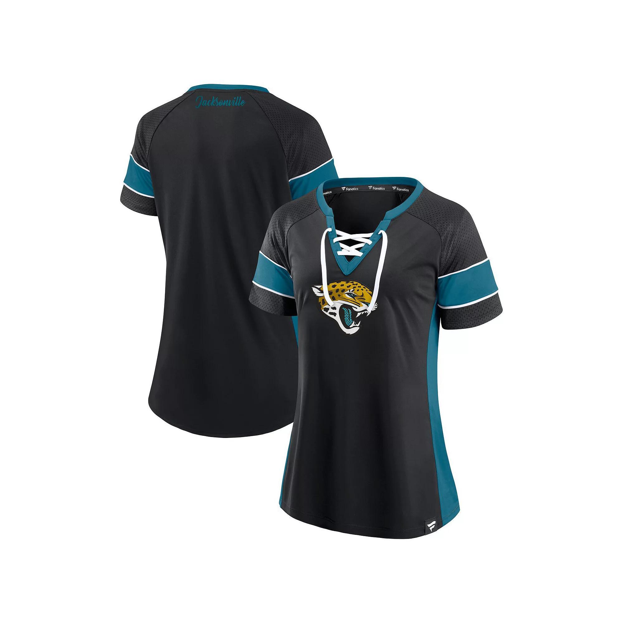 Women's Fanatics  Black Jacksonville Jaguars Athena Lace-Up Top, Size: Small Product Image