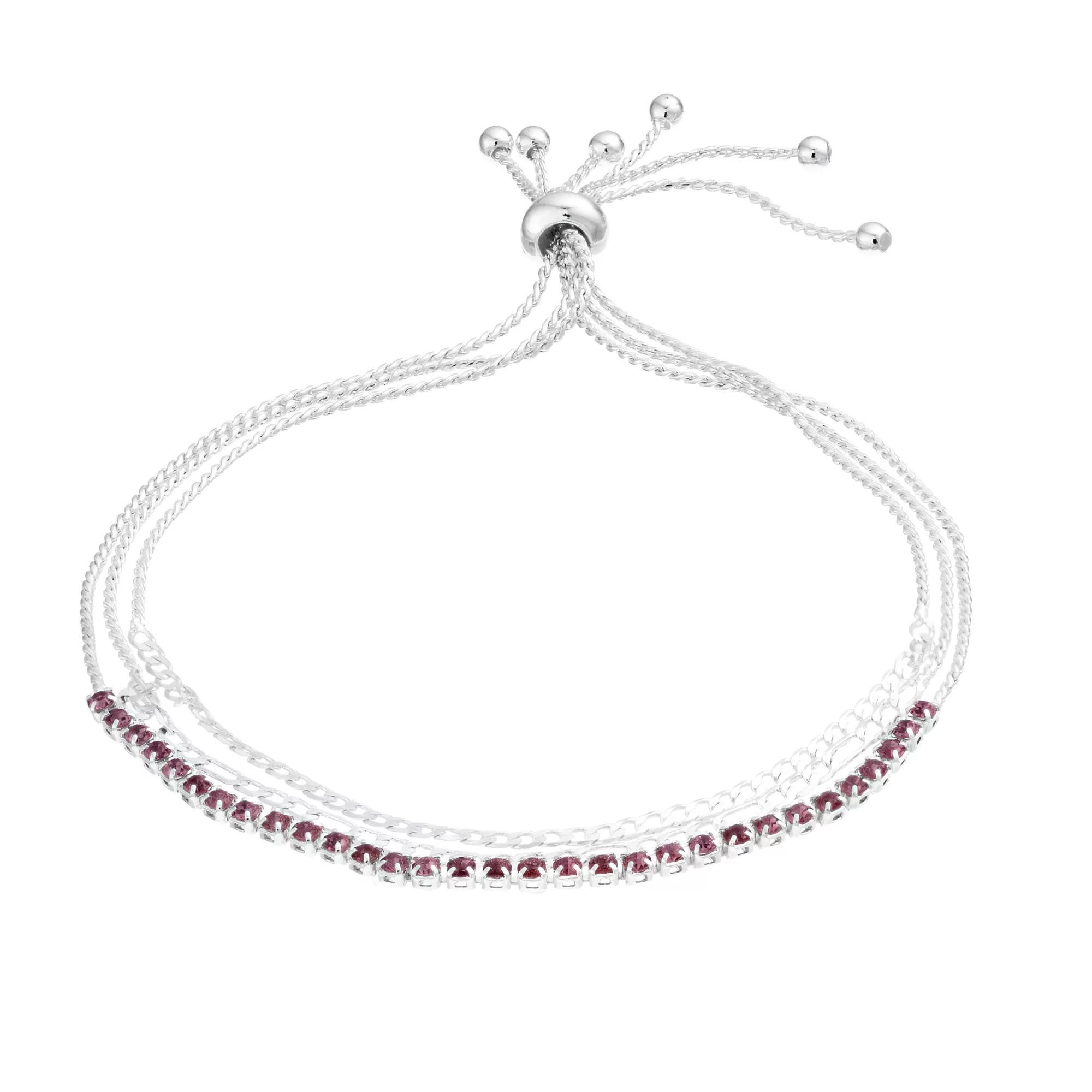 City Luxe Crystal Simulated Birthstone Multi-Strand Adjustable Chain Bracelet, Women's, Silver Tone February Product Image