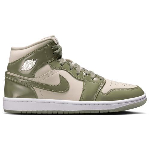 Jordan Womens Air 1 Mid SE Casual Shoes in Sea Glass/Metallic Silver/White Product Image