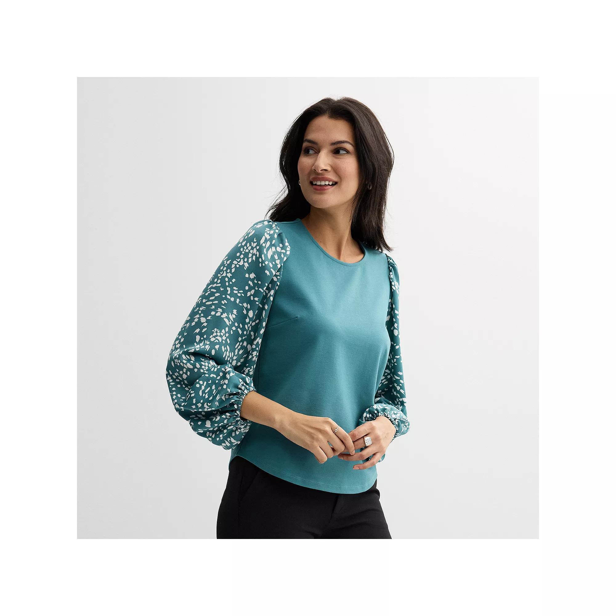 Women's Nine West Puff-Sleeve Mixed Media Top, Size: XS, Pink Krystal Wave Product Image