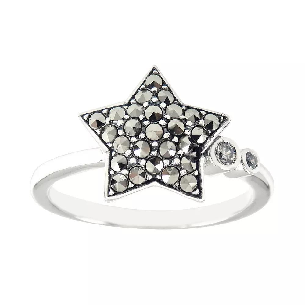 Lavish by TJM Sterling Silver Marcasite & Cubic Zirconia Asymmetrical Star Ring, Women's, Size: 9 Product Image