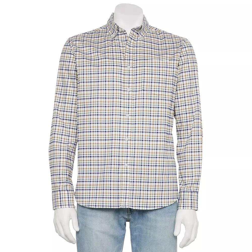 Men's Sonoma Goods For Life® Long Sleeve Perfect Length Button-Down Shirt, Size: Large, Grey And White Stripes Product Image