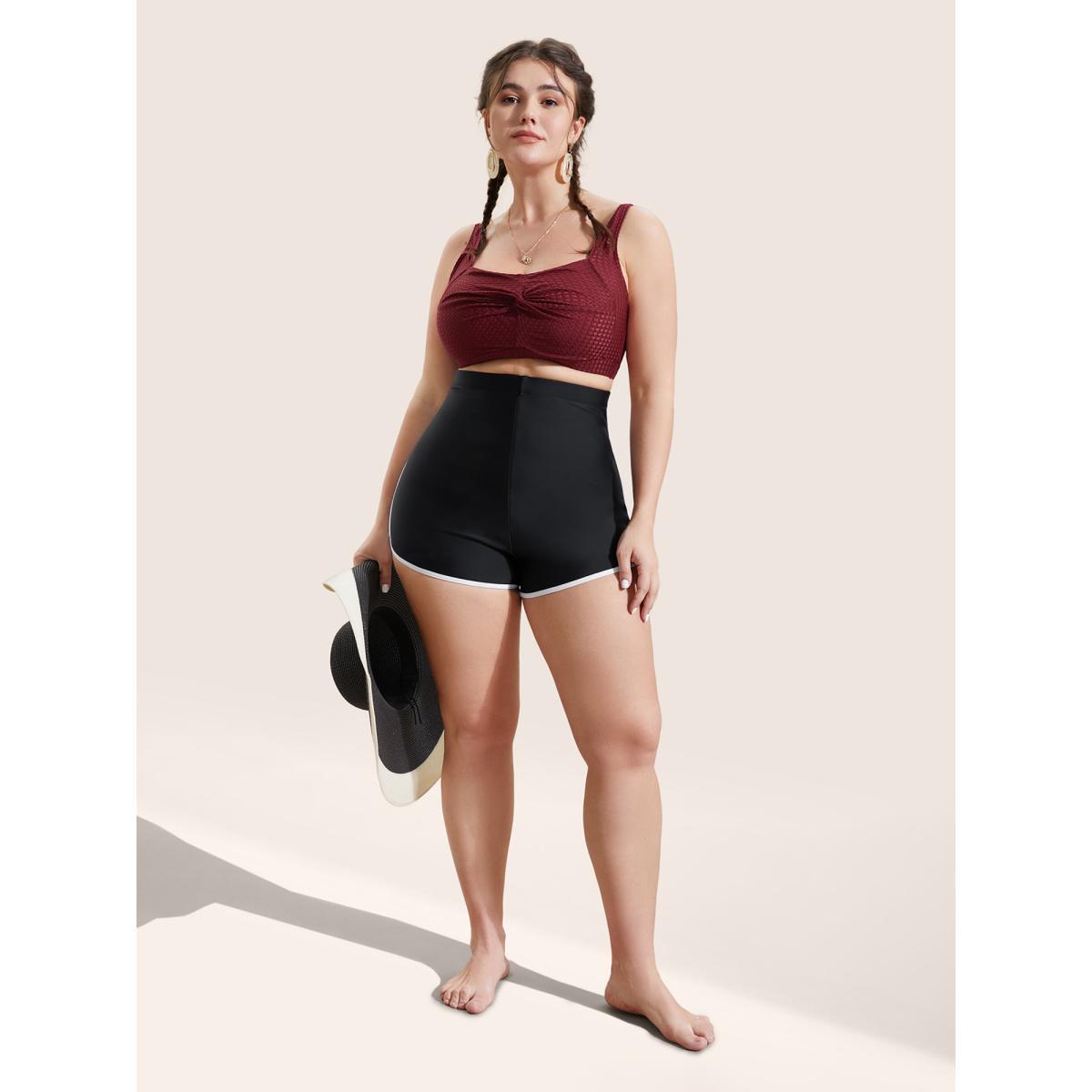 Plus Size Contrast Trim Elastic Waist High Rise Swim Bottom Women's Swimwear Black Beach Contrast High stretch Skinny High Rise Curve Swim Bottoms BloomChic 14-16/1X Product Image