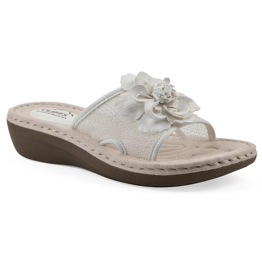Cliffs by White Mountain Chill Women's Floral Wedge Sandals, Size: 11 Medium, White Fabric Product Image