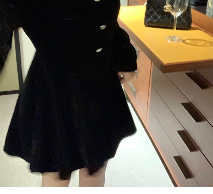 Long-Sleeve Peter Pan Collar Two Tone Rhinestone Accent Velvet Mini A-Line Dress Product Image