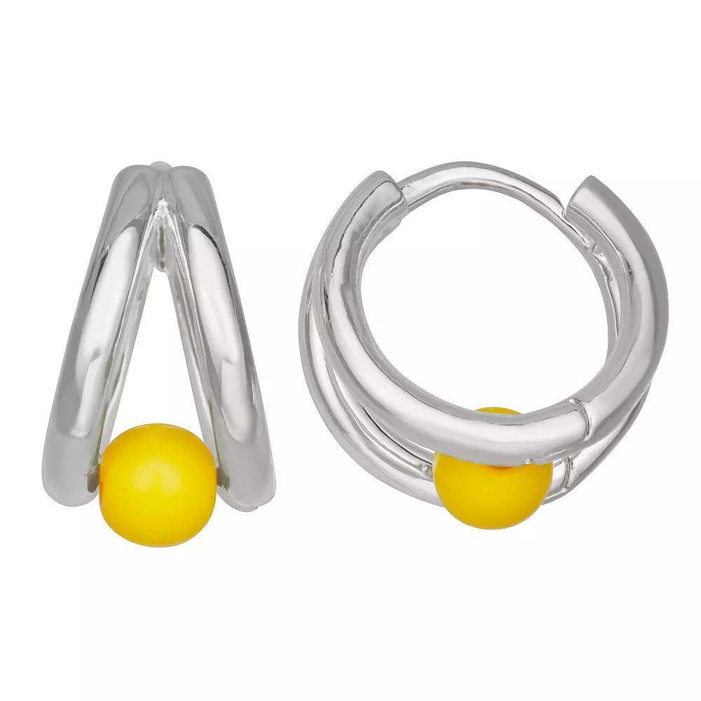 Napier Silver Tone Yellow Stone Double Hoop Click-It Earrings, Women's Product Image