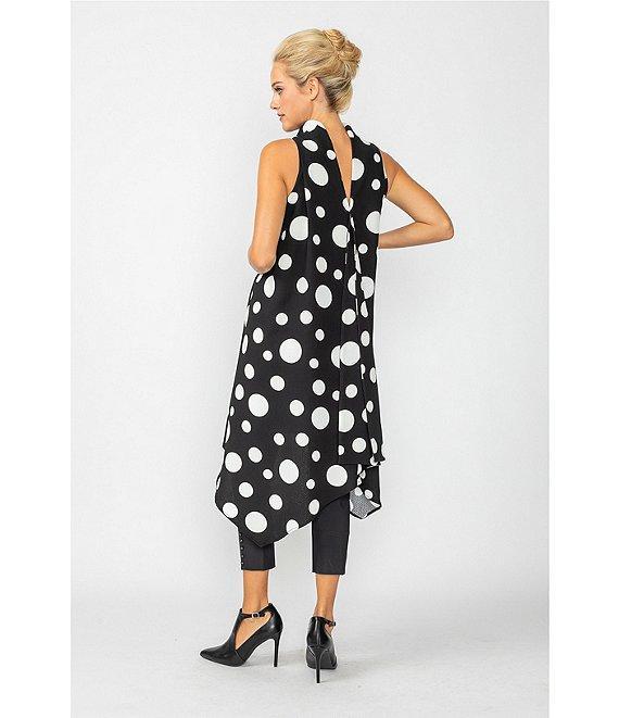 IC Collection Woven Dot Print Mock Cowl Neck Sleeveless Asymmetrical Tunic Dress Product Image