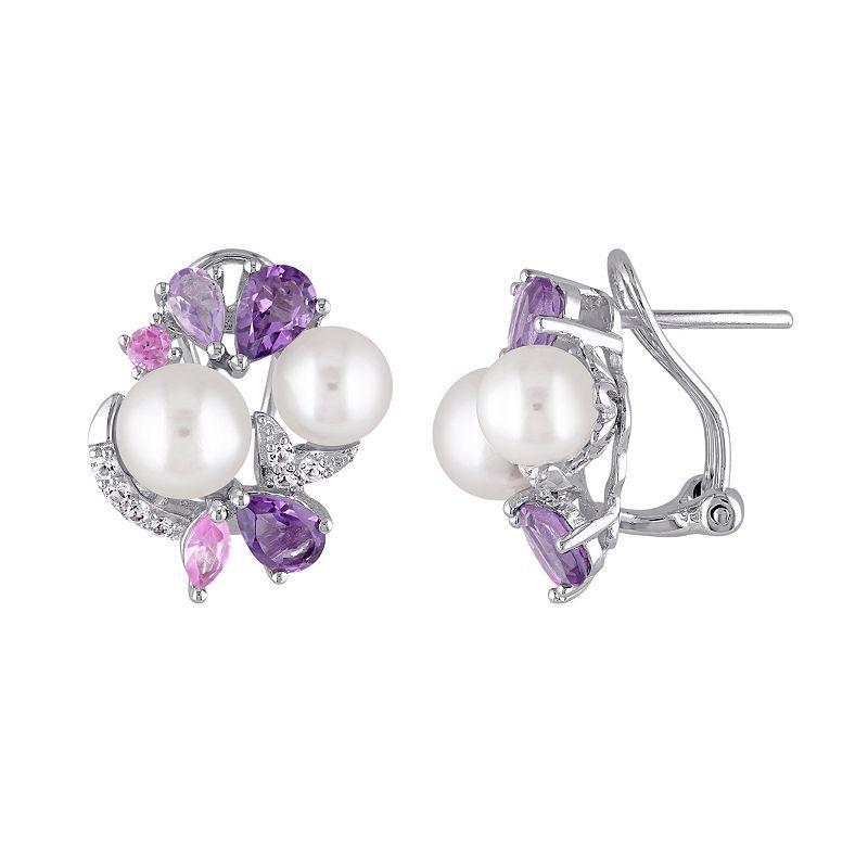 Stella Grace Sterling Silver Gemstone & Freshwater Cultured Pearl Earrings, Women's, Multicolor Product Image