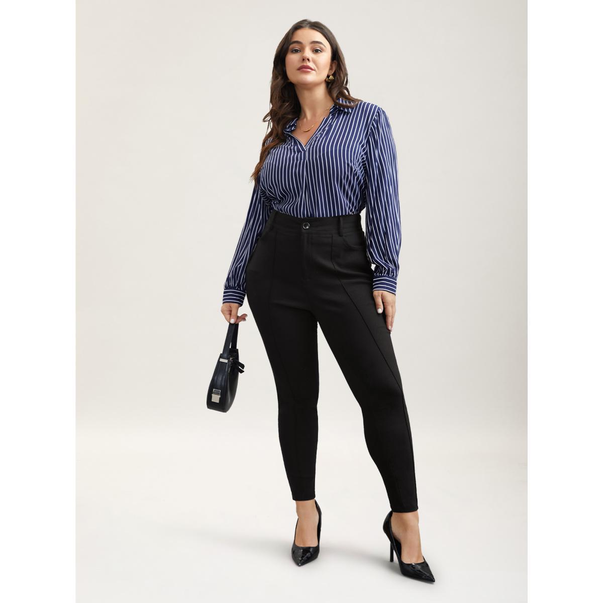Plus Size Stretchy Fabric Seamed Skinny-Fit Pants Women Black Workwear Essentials Skinny Mid Rise Work Pants BloomChic 28/5X Product Image