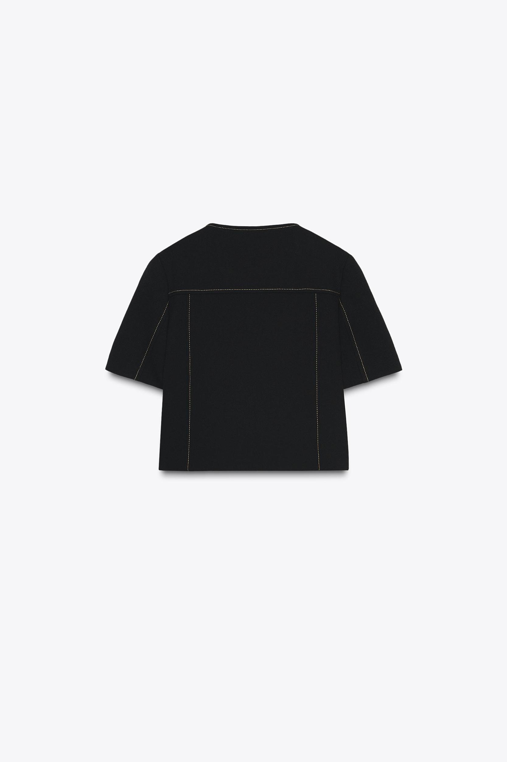 CONTRAST STITCHING SHORT SLEEVE BLAZER Product Image