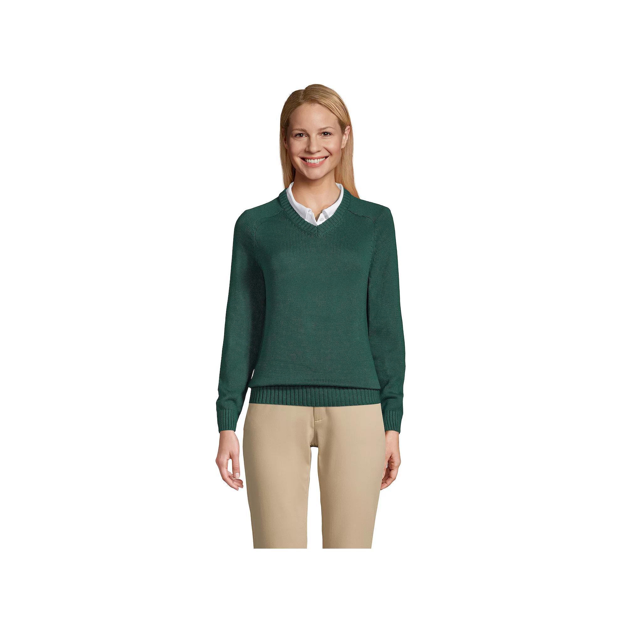 Women's Lands' End Cotton Modal V-Neck Sweater, Size: Large, Green Product Image