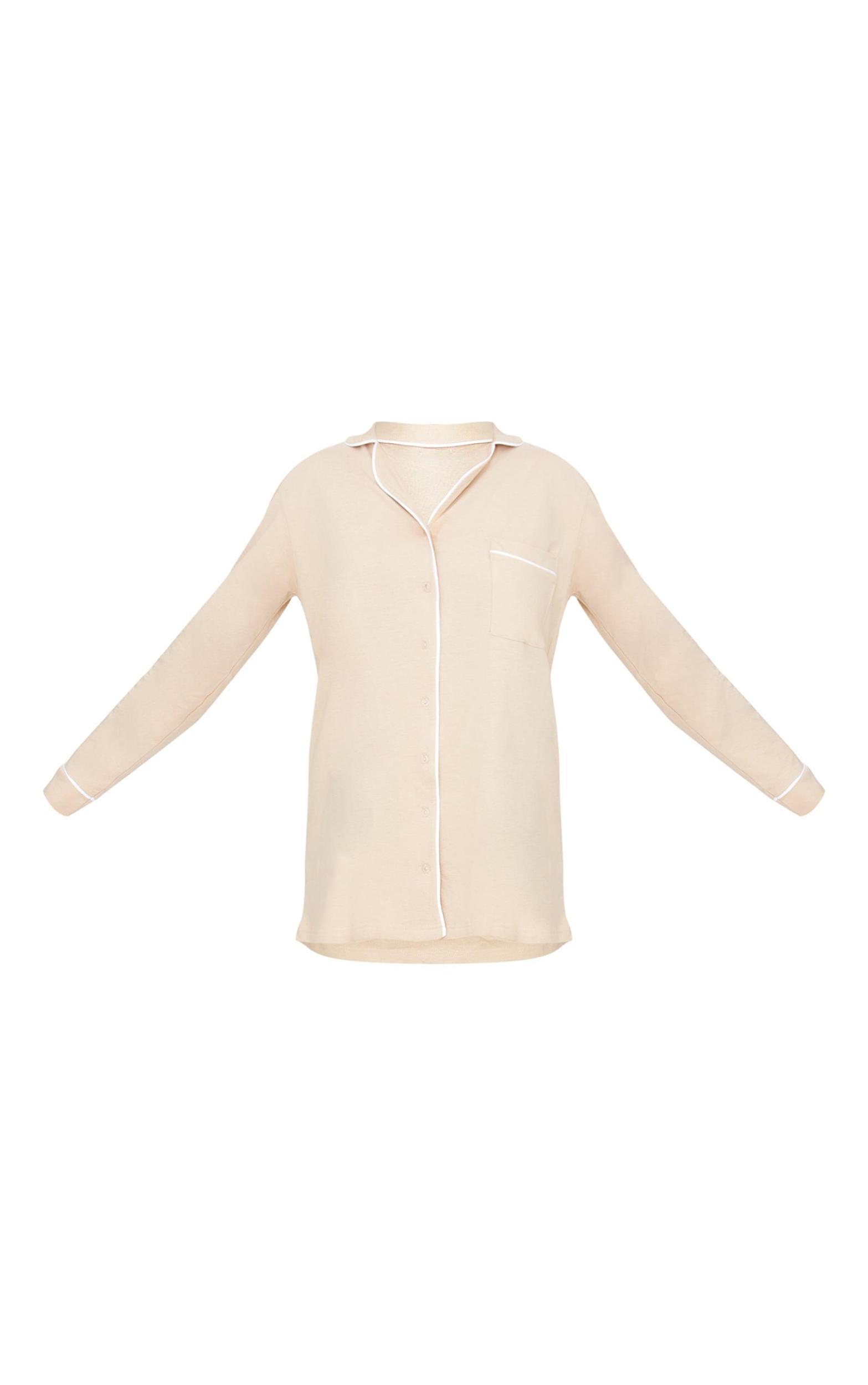 Sand Piping Jersey Detail Long Sleeve Nightdress Product Image