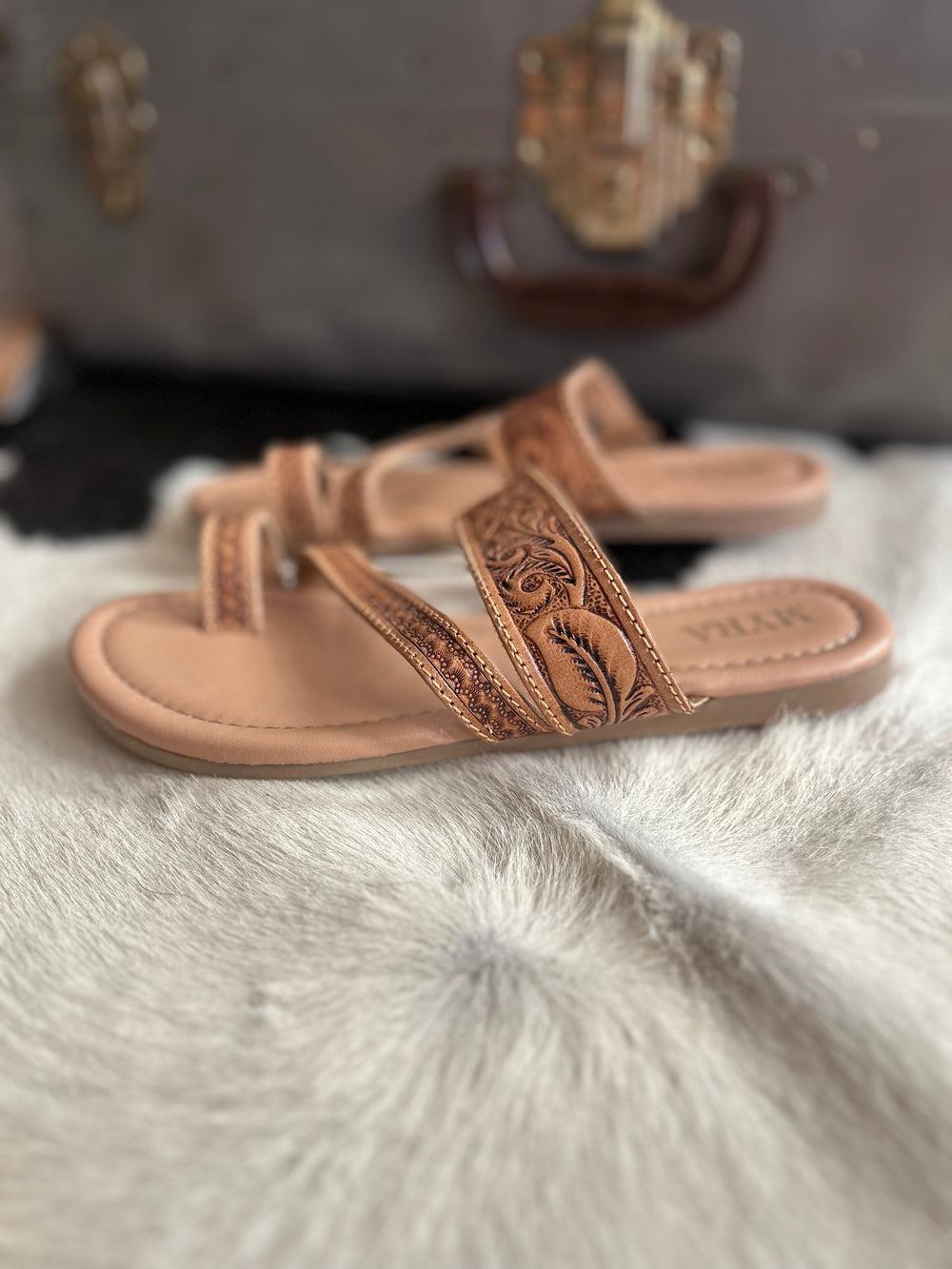 Myra Point Ridge Hand Tooled Sandals Product Image