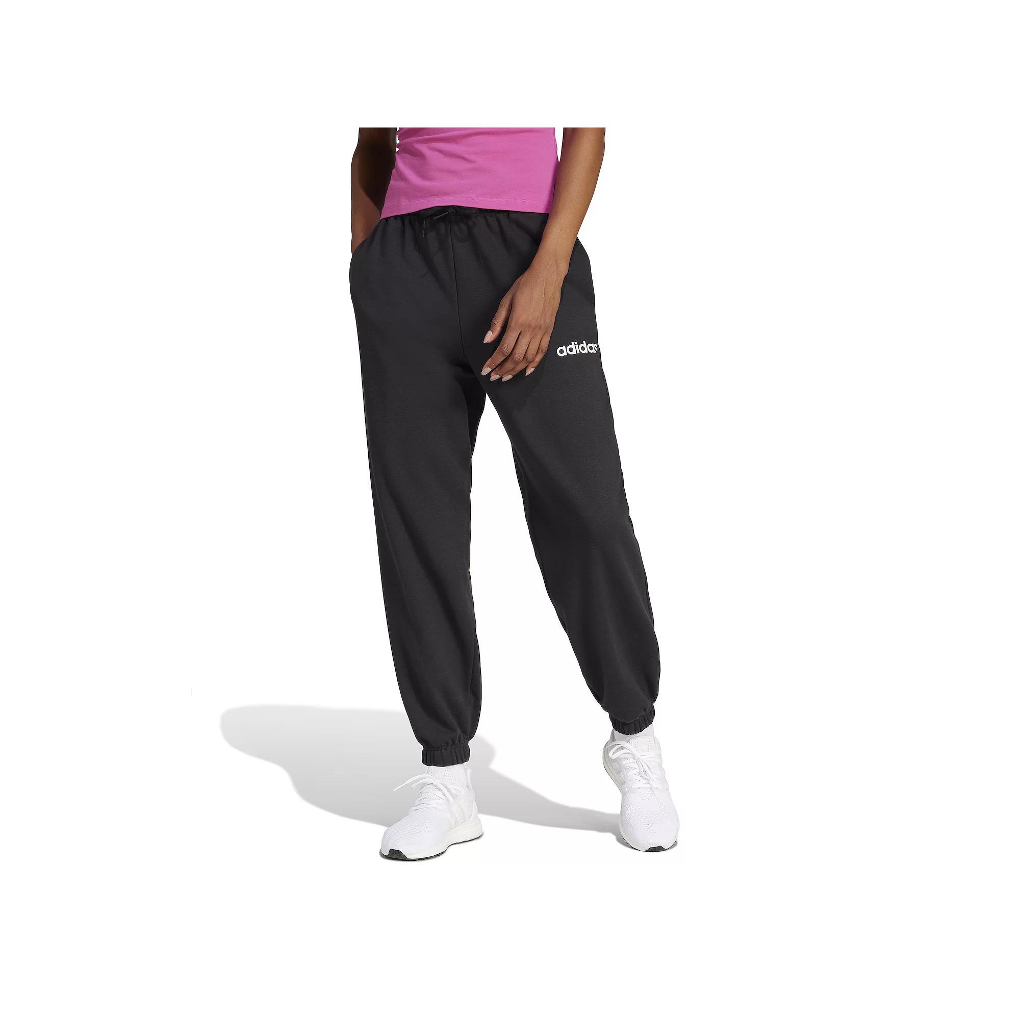 Women's adidas Essentials Linear French Terry Sportswear Pants, Size: XS, Black White Product Image