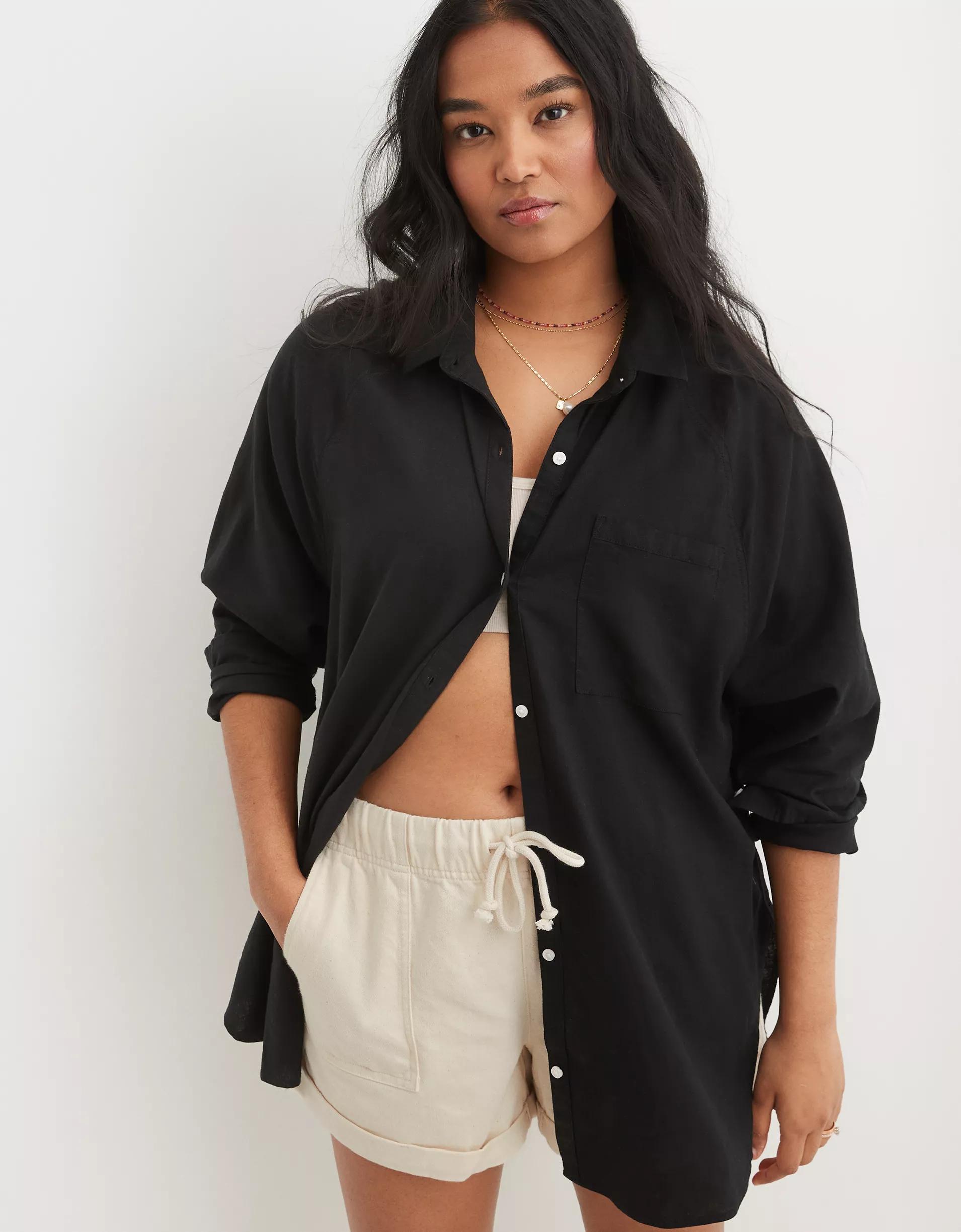 Aerie Linen Blend Cover Up Shirt Product Image