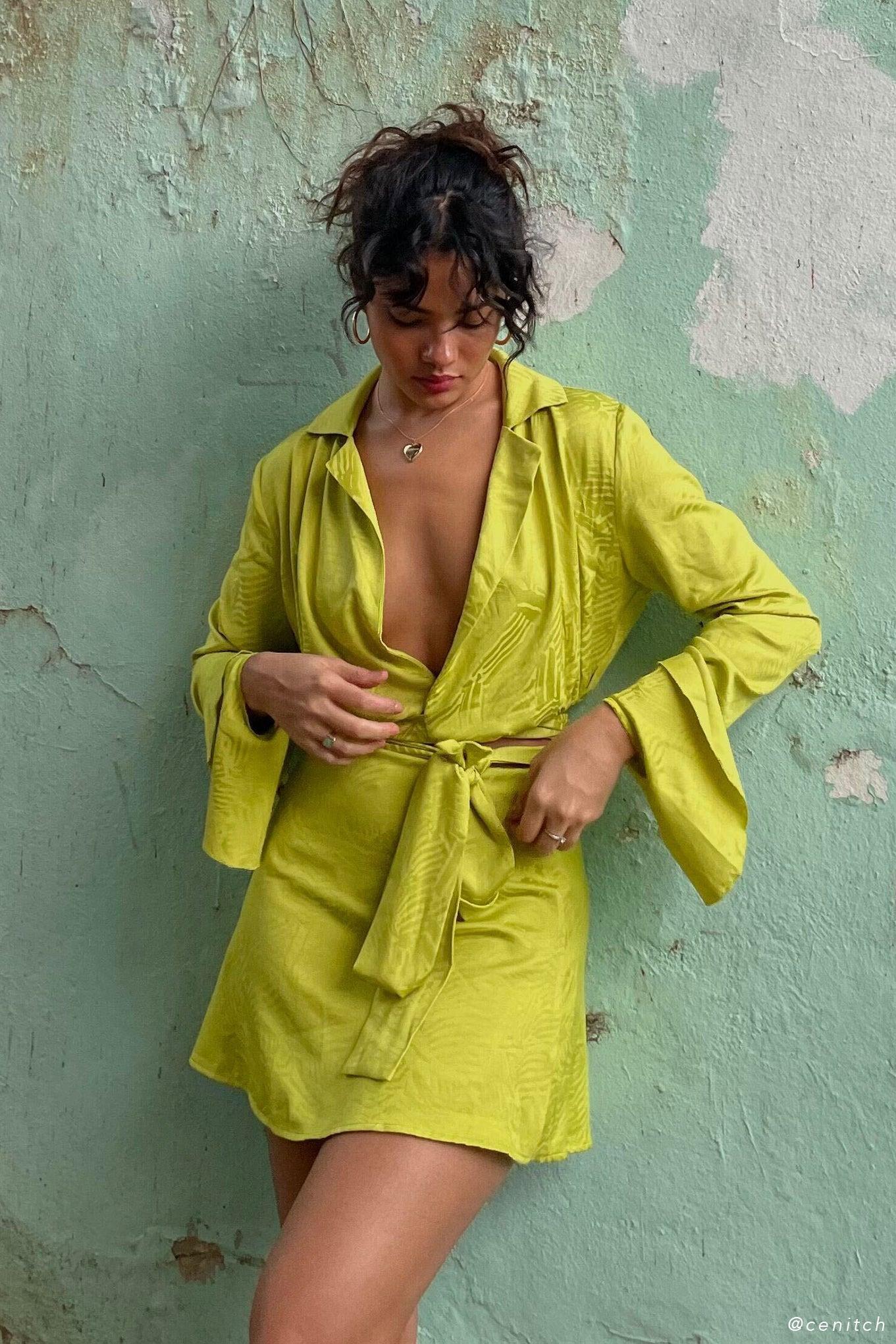 Annalise Wrap Top - Chartreuse Product Image