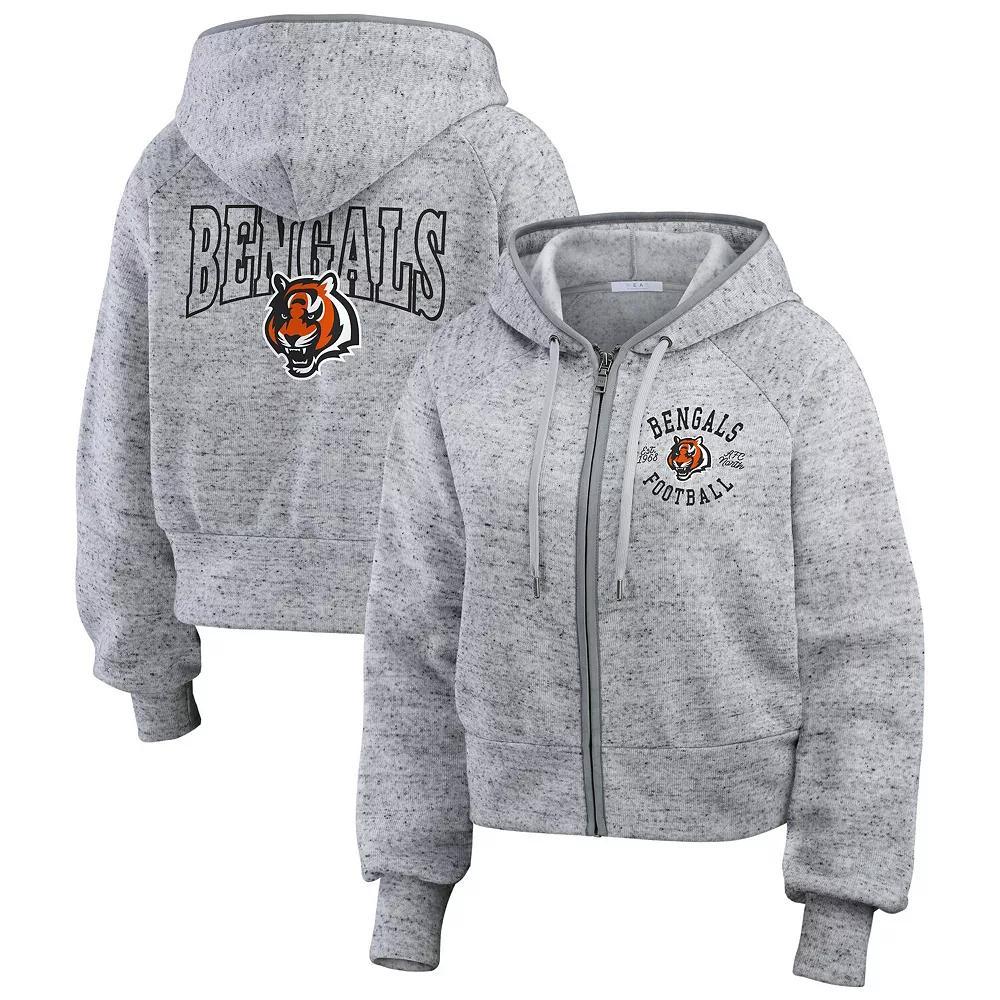 Women's WEAR by Erin Andrews  Heather Gray Cincinnati Bengals Speckled Fleece Cropped Full-Zip Hoodie, Size: 2XL, Grey Product Image