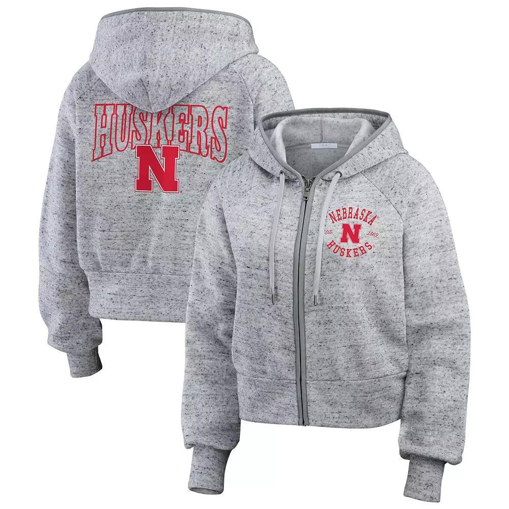 Women's WEAR by Erin Andrews Heather Gray Nebraska Huskers Wear Speckle Double-Hit Raglan Full-Zip Hoodie, Size: XL, Grey Product Image