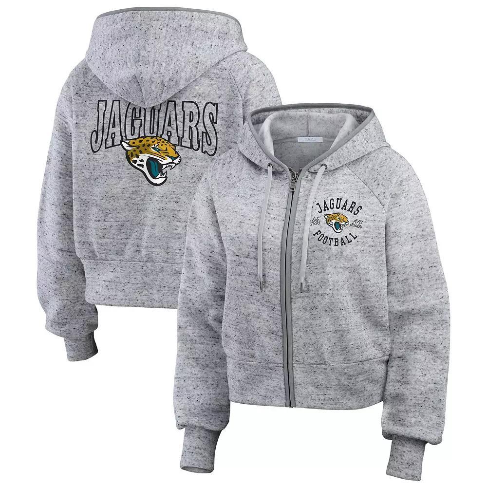 Women's WEAR by Erin Andrews  Heather Gray Jacksonville Jaguars Speckled Fleece Cropped Full-Zip Hoodie, Size: XL, Grey Product Image