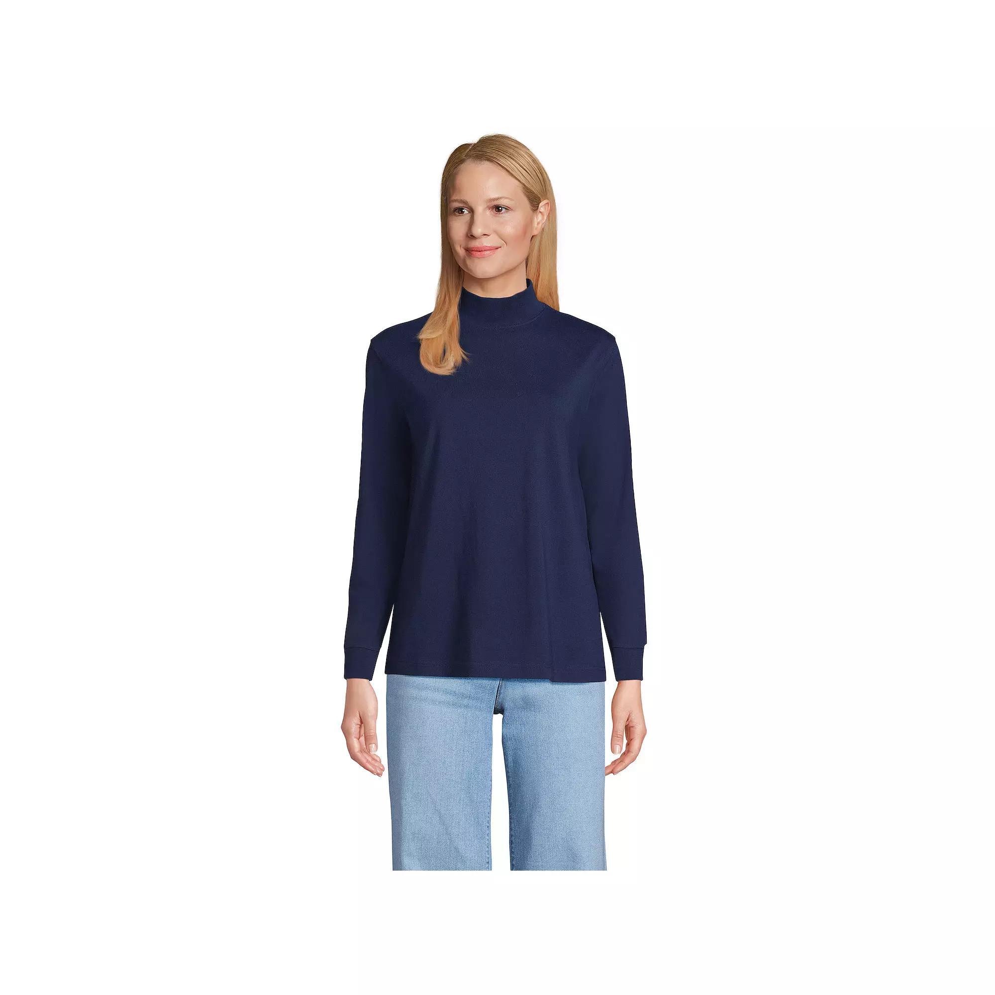 Women's Lands' End Long Sleeve Super T Mockneck Top, Size: Large, Deep  Blue Product Image