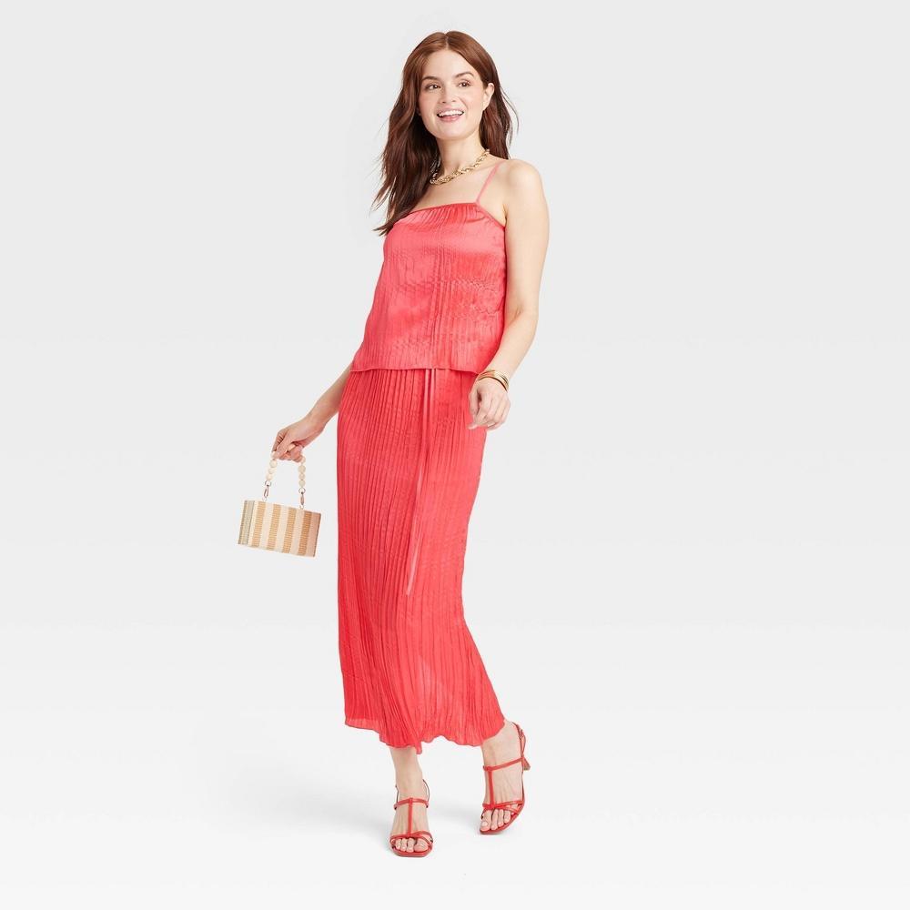 Women's Textured Satin Cami Blouse - A New Day™ Coral L Product Image