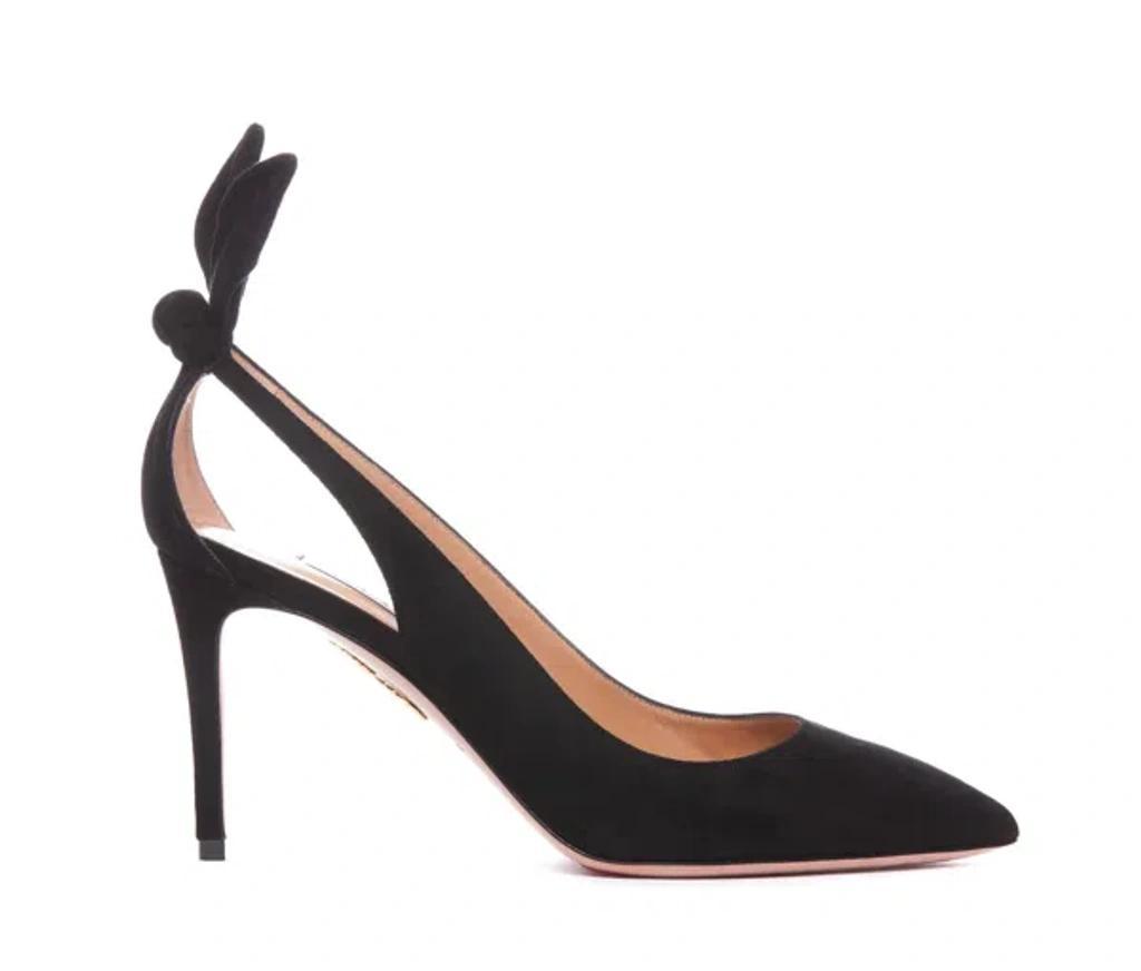 AQUAZZURA Bow Tie 85 Suede Pumps In Black Product Image