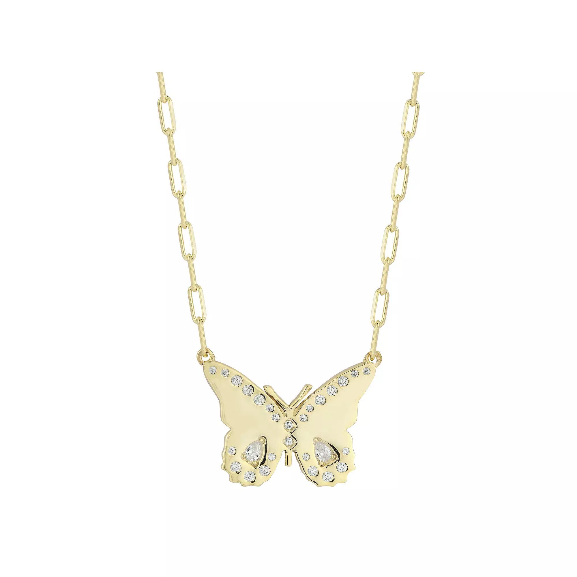 Sunkissed Sterling Sterling Silver Cubic Zirconia Butterfly Necklace, Women's, Size: 18", Gold Tone Product Image