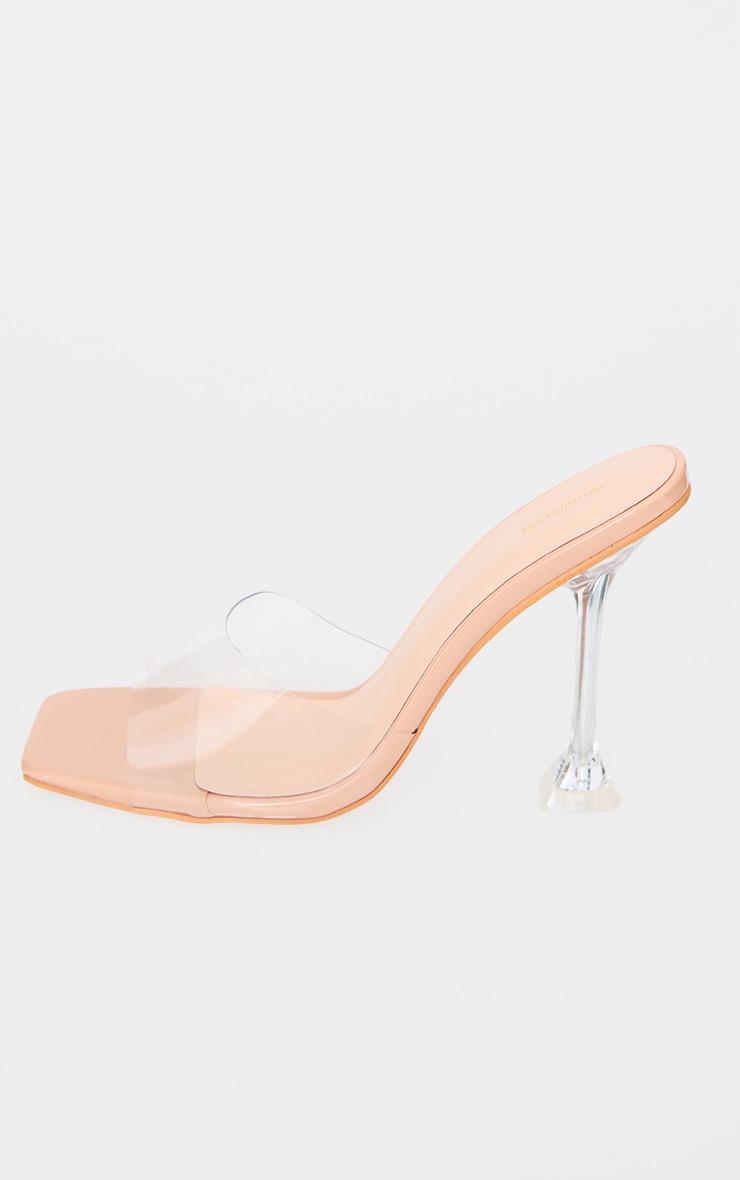 Nude Pu Square Toe Clear Perspex Heeled Mules Product Image