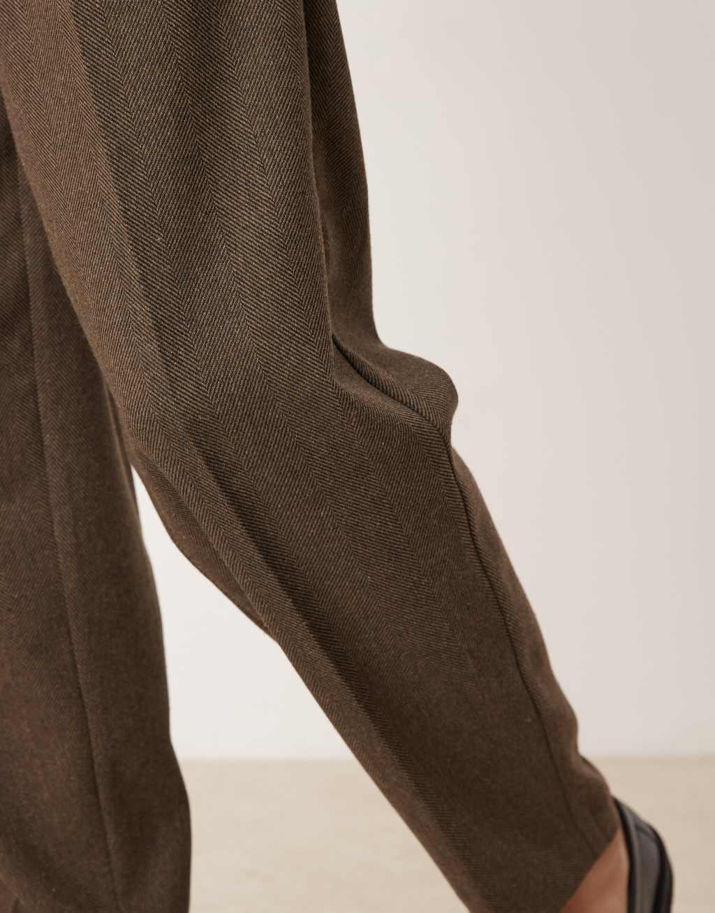 ASOS DESIGN oversized tapered suit pants with pleat in brown herringbone wool Product Image