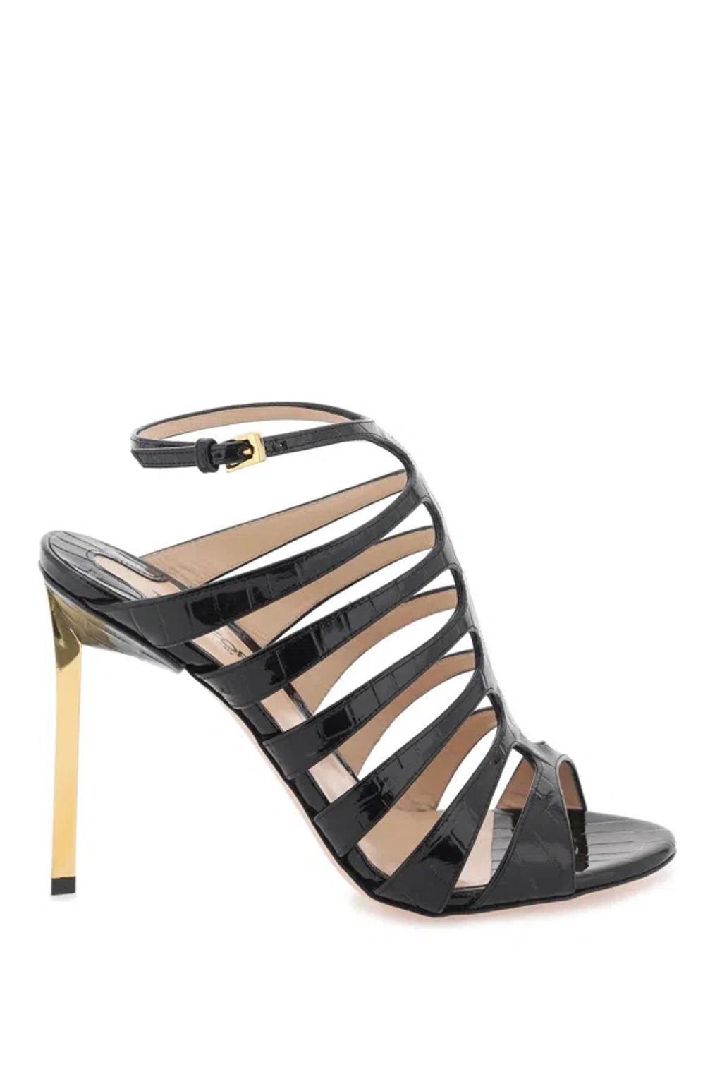 TOM FORD 85mm Carine Croc Embossed Leather Sandal In Black Product Image