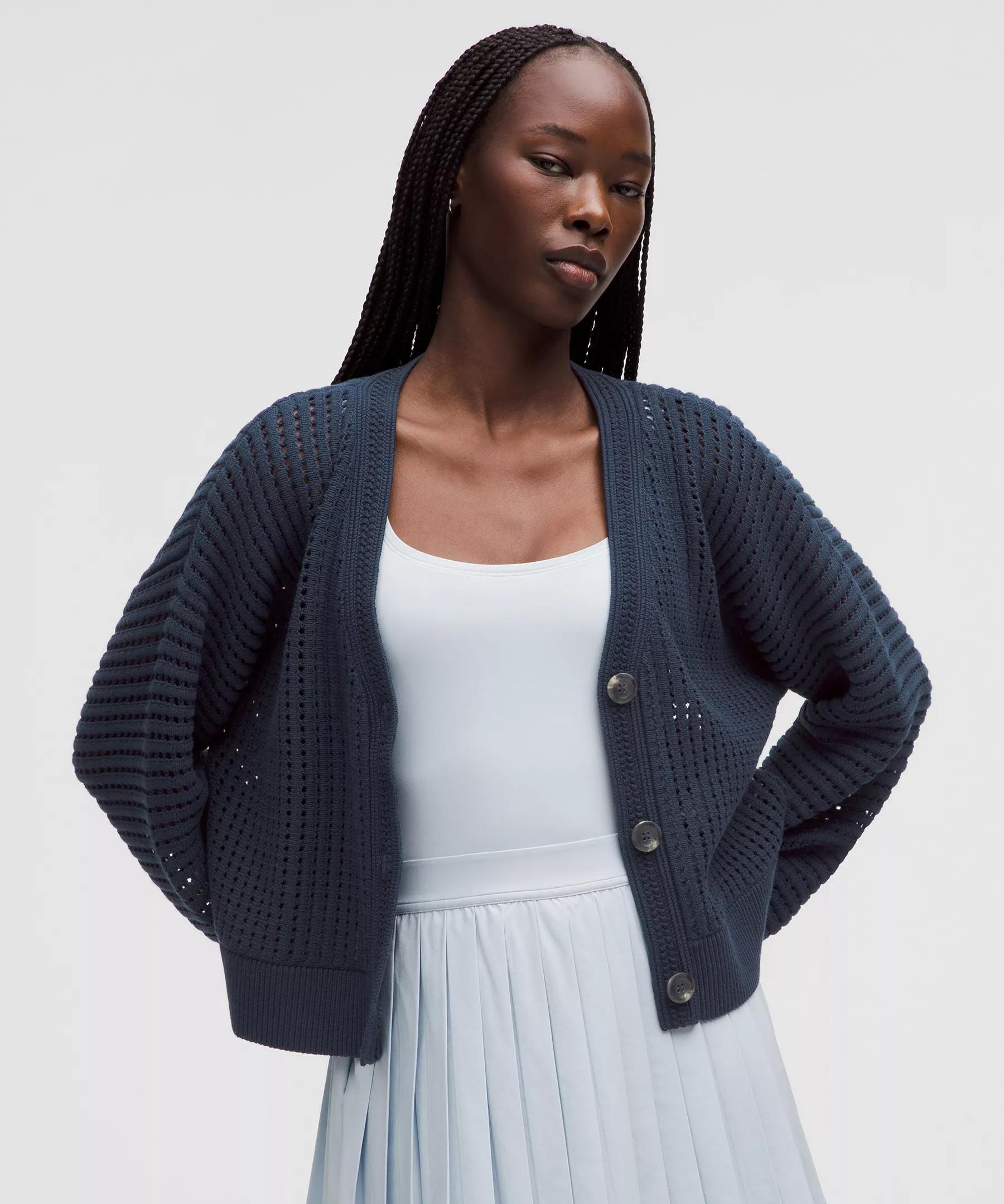Cotton Crochet Mesh Relaxed-Fit Cardigan Product Image