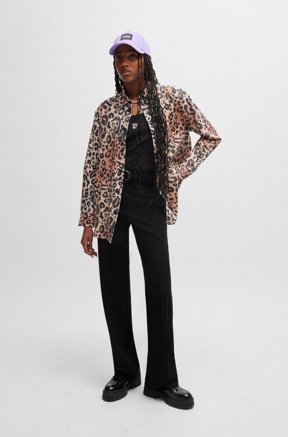 Oversize-fit blouse in leopard-print twill Product Image