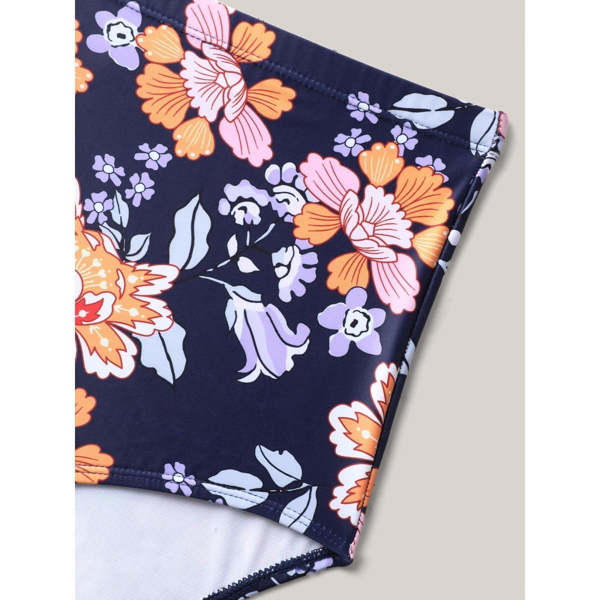 Plus Size Floral Print Surplice Neck Swim Dress Women's Swimwear Indigo Beach Bodycon Overlap Collar High stretch Curve Swim Dresses BloomChic 26/4X Product Image
