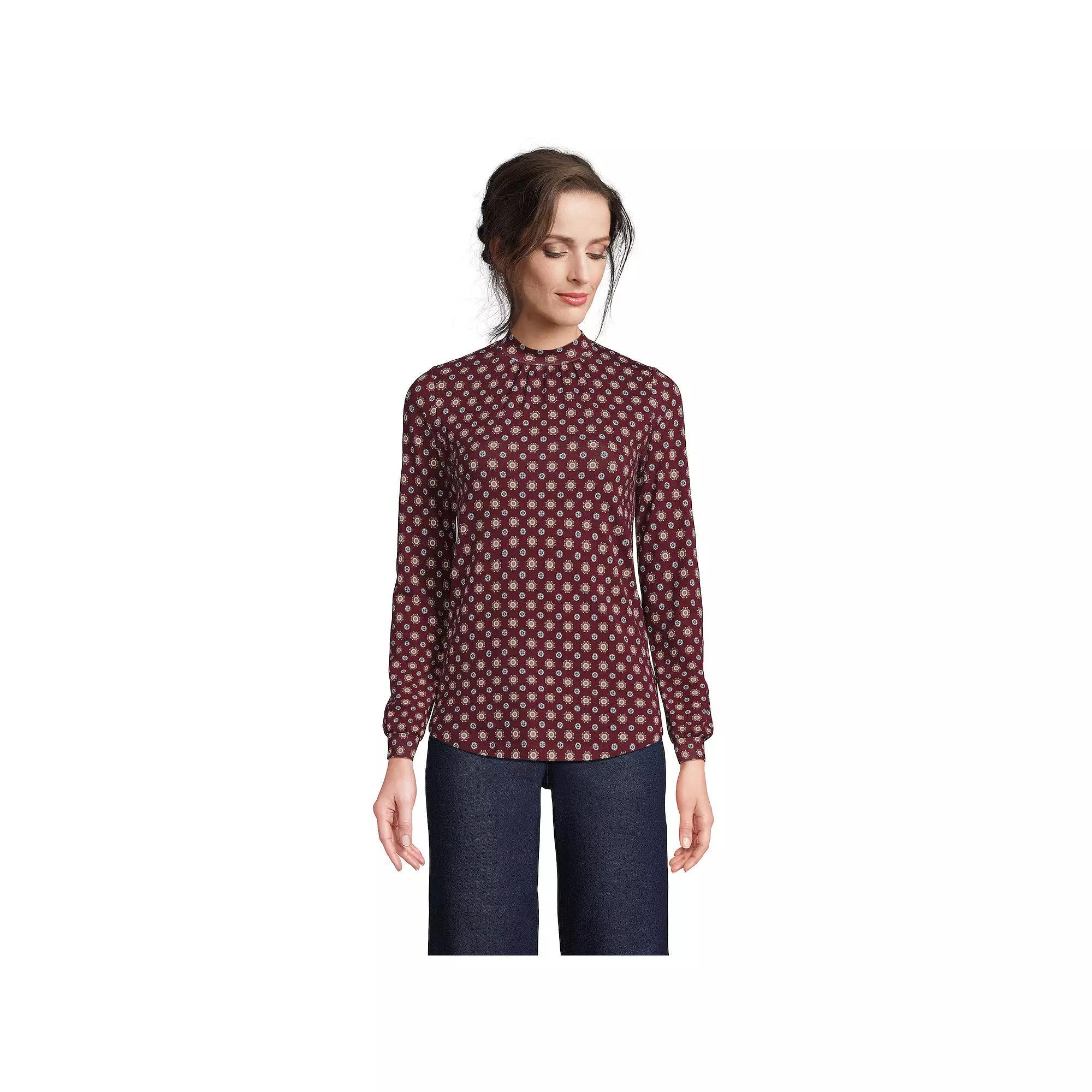 Women's Lands' End Gathered Mockneck Top, Size: Small, Red Geo Product Image